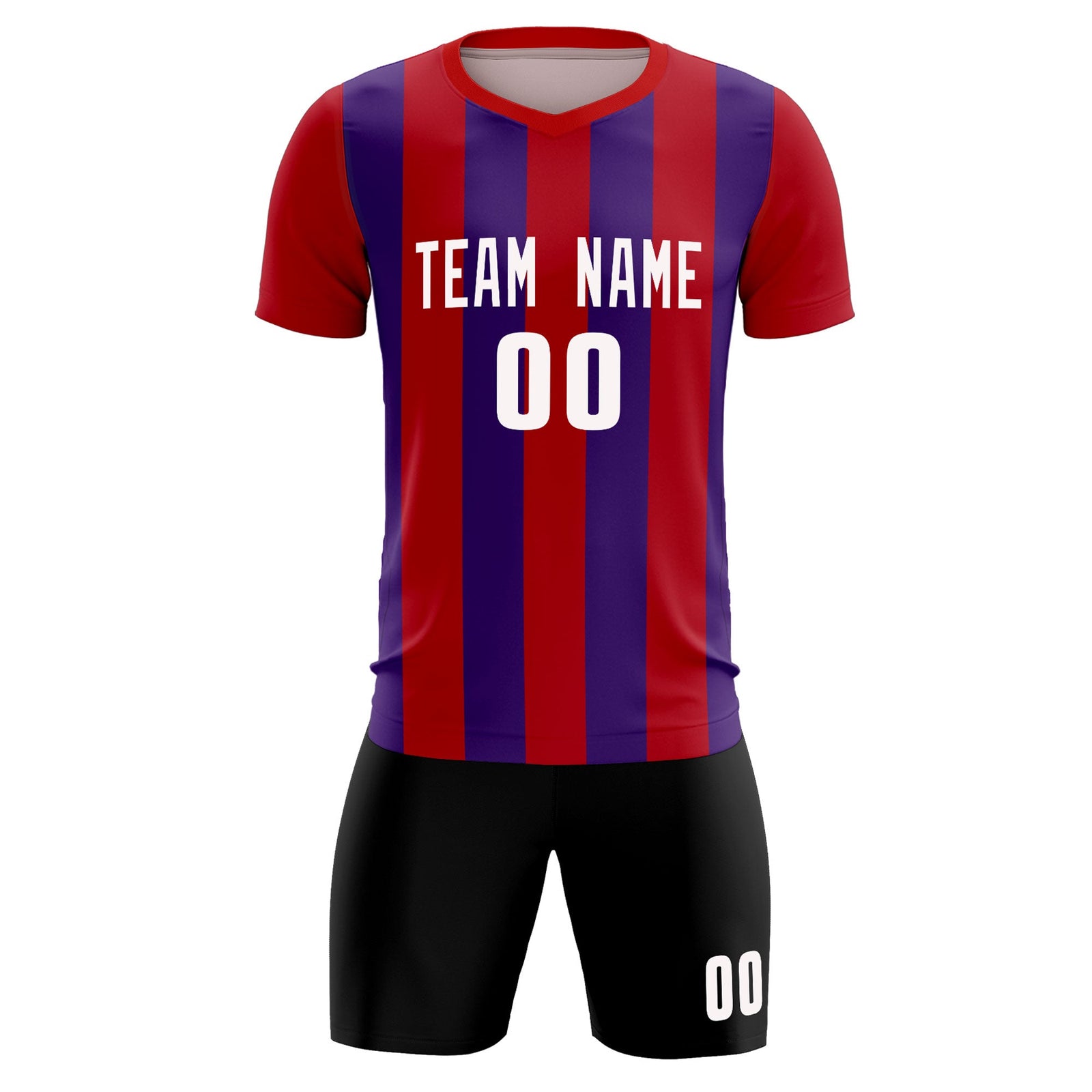 Custom Red Purple Vertical Stripes Casual Outdoor Soccer Sets Jersey