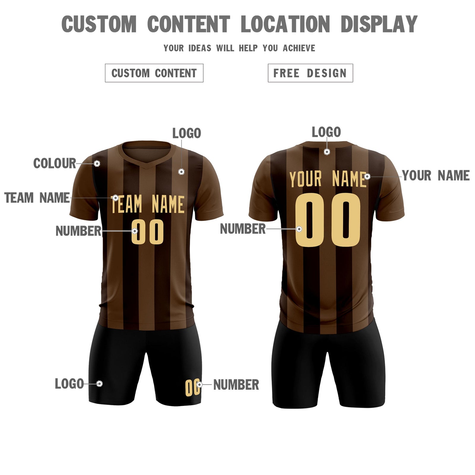Custom Light Brown Brown Vertical Stripes Casual Outdoor Soccer Sets Jersey