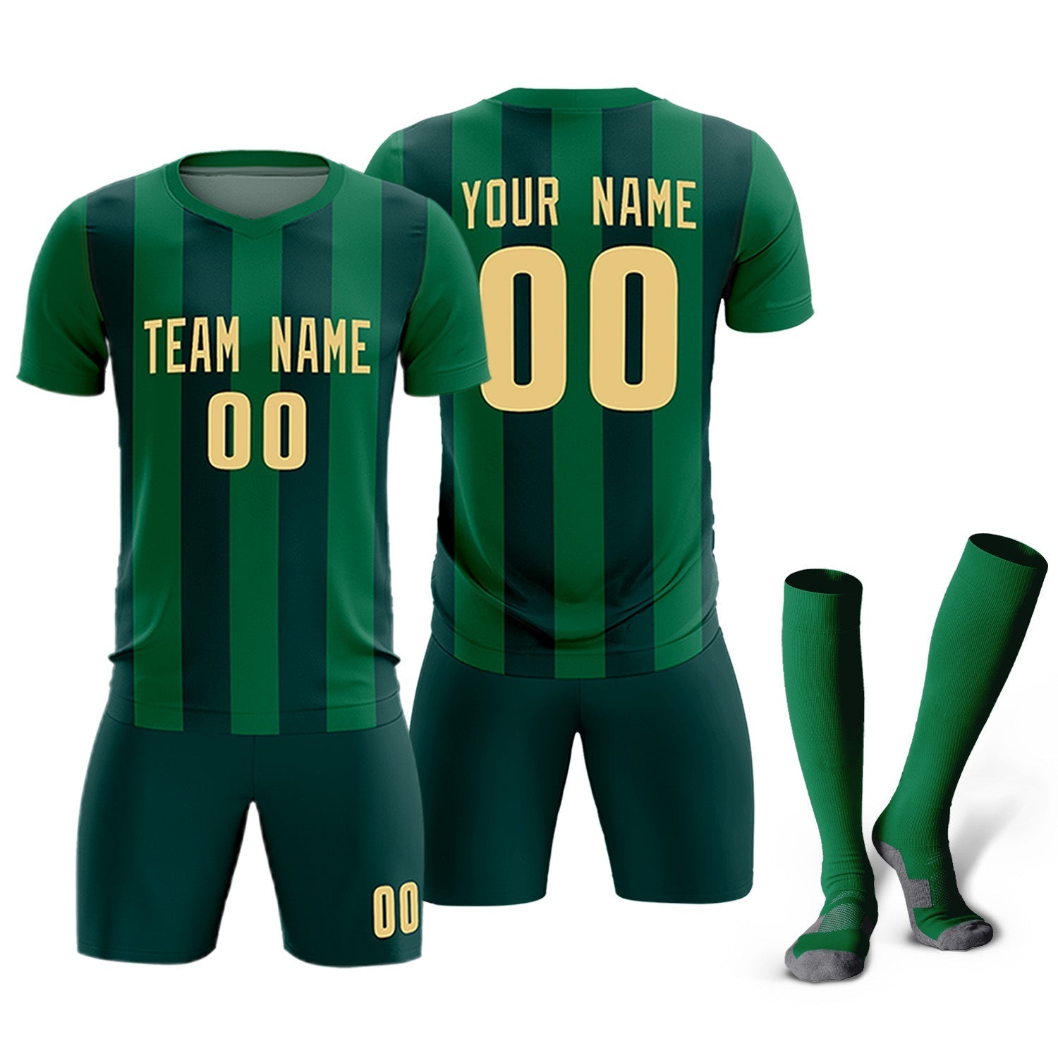 Custom Kelly Green Midnight Green Vertical Stripes Casual Outdoor Soccer Sets Jersey