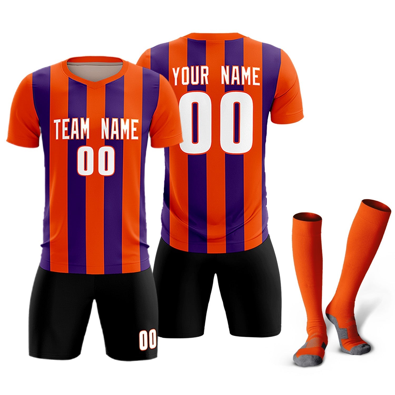 Custom Orange Purple Vertical Stripes Casual Outdoor Soccer Sets Jersey
