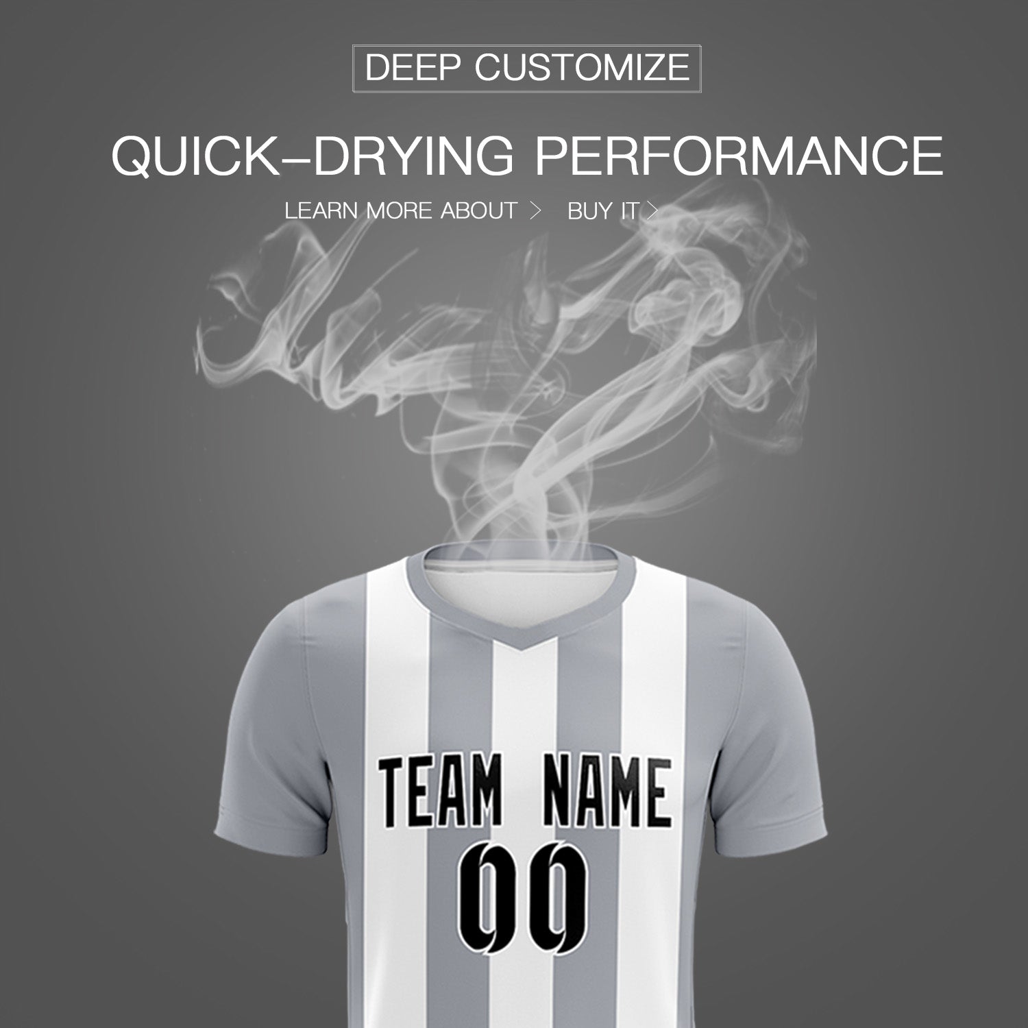 Custom White Gray Vertical Stripes Casual Outdoor Soccer Sets Jersey