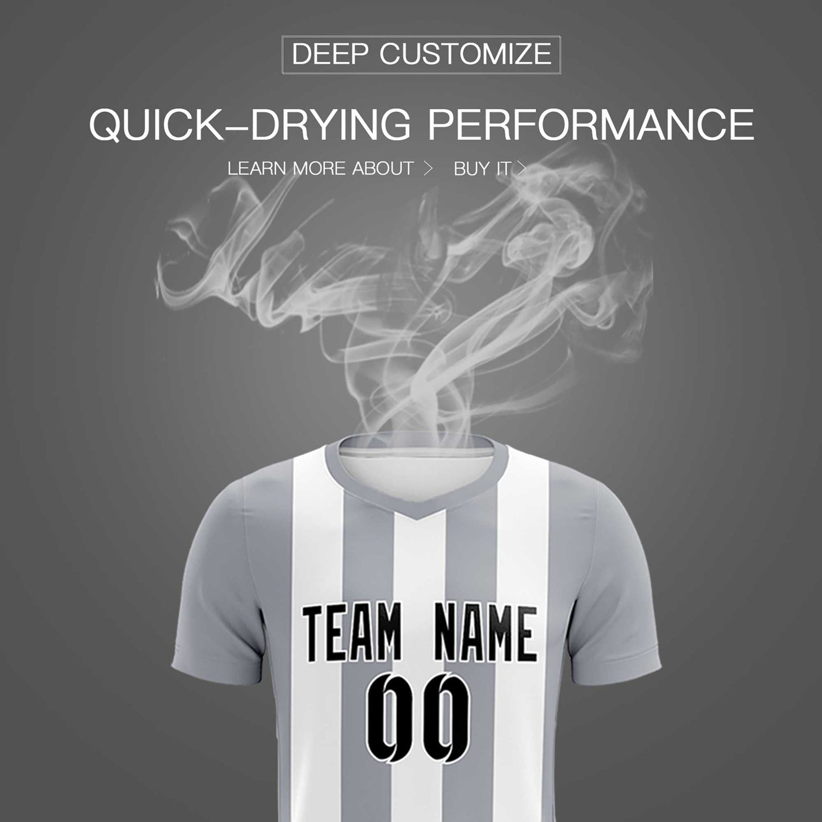 Custom White Gray Vertical Stripes Casual Outdoor Soccer Sets Jersey