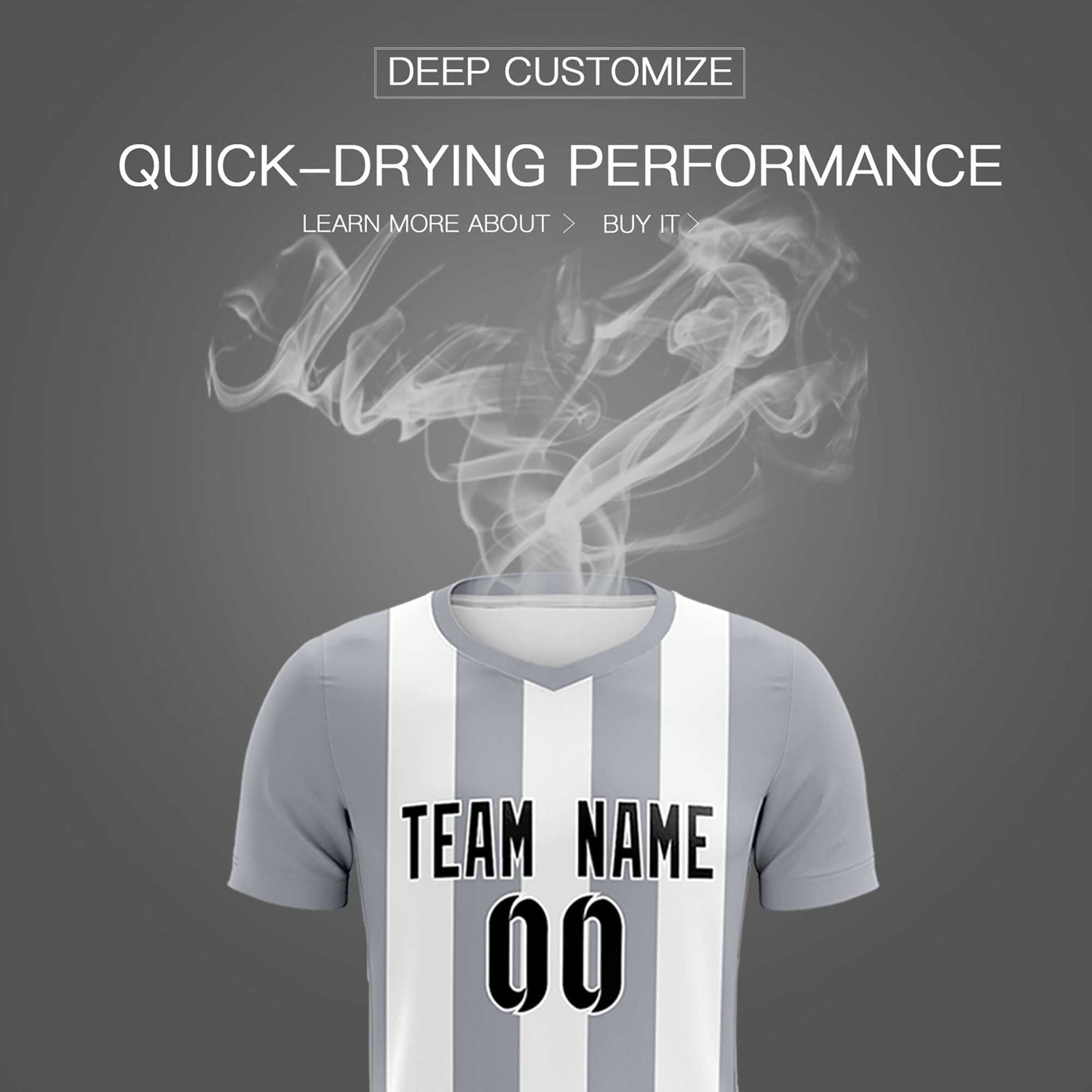 Custom White Gray Vertical Stripes Casual Outdoor Soccer Sets Jersey