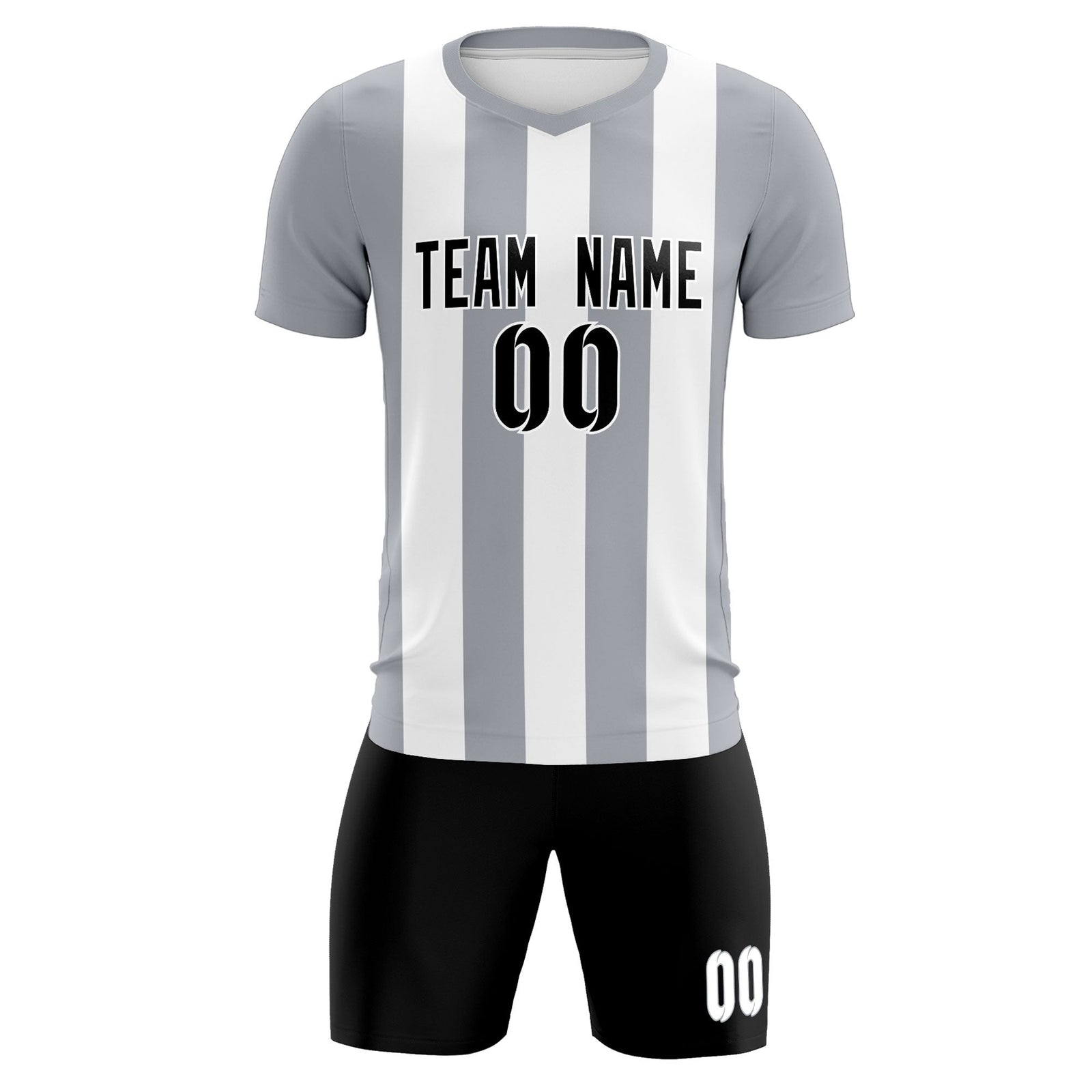Custom White Gray Vertical Stripes Casual Outdoor Soccer Sets Jersey