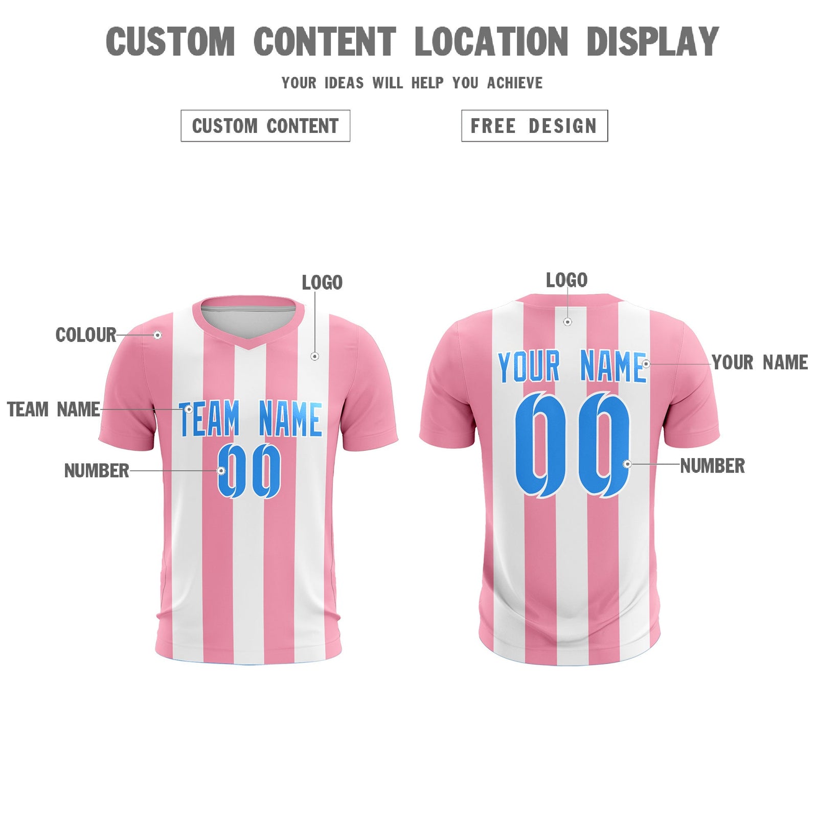 Custom White Light Pink Vertical Stripes Casual Outdoor Soccer Sets Jersey