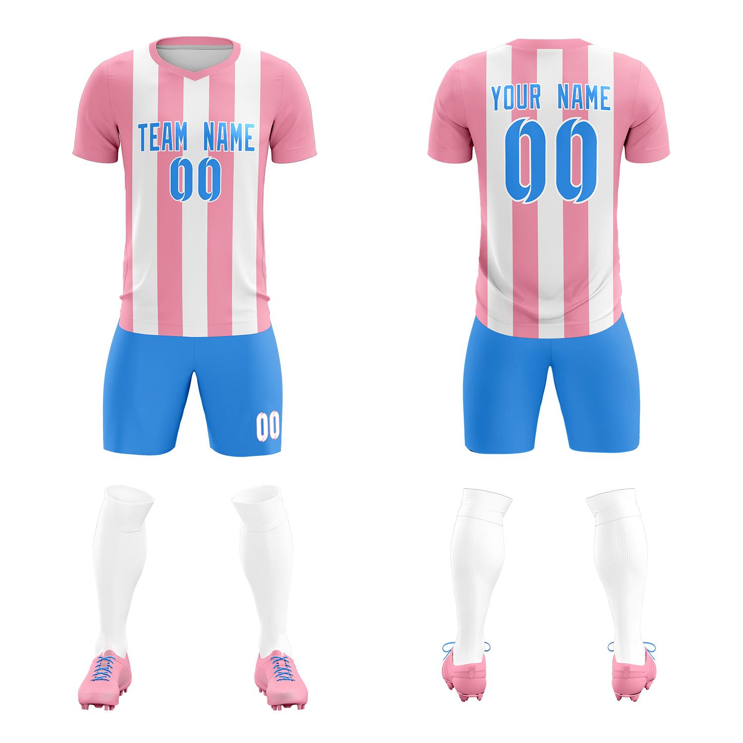 Custom White Light Pink Vertical Stripes Casual Outdoor Soccer Sets Jersey