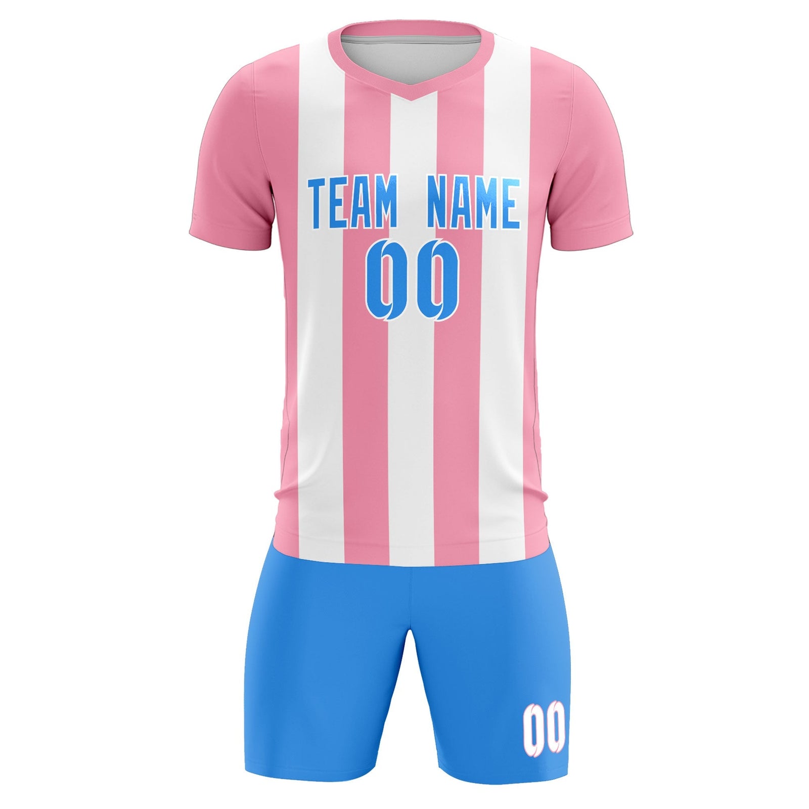 Custom White Light Pink Vertical Stripes Casual Outdoor Soccer Sets Jersey