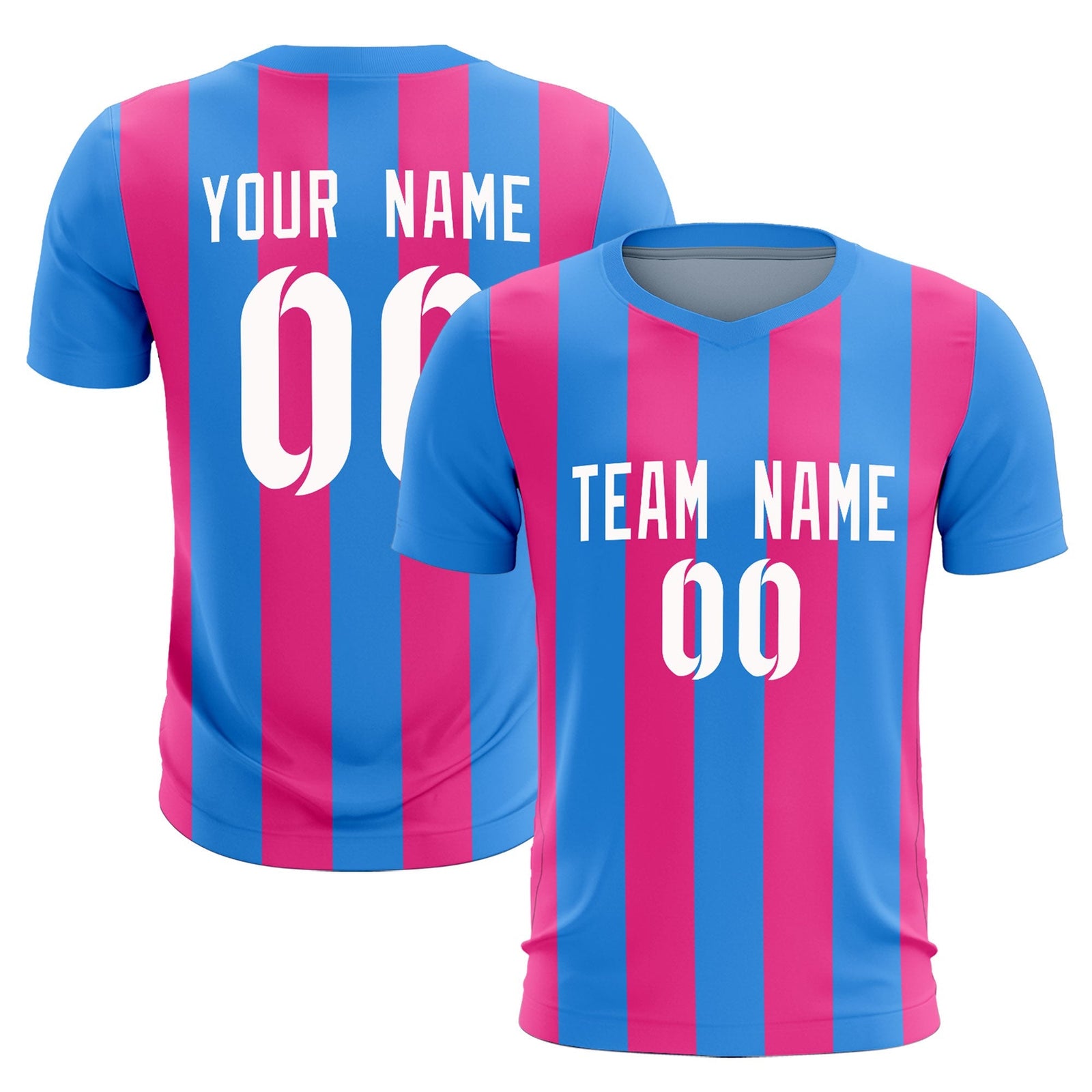 Custom Powder Blue Pink Vertical Stripes Casual Outdoor Soccer Sets Jersey