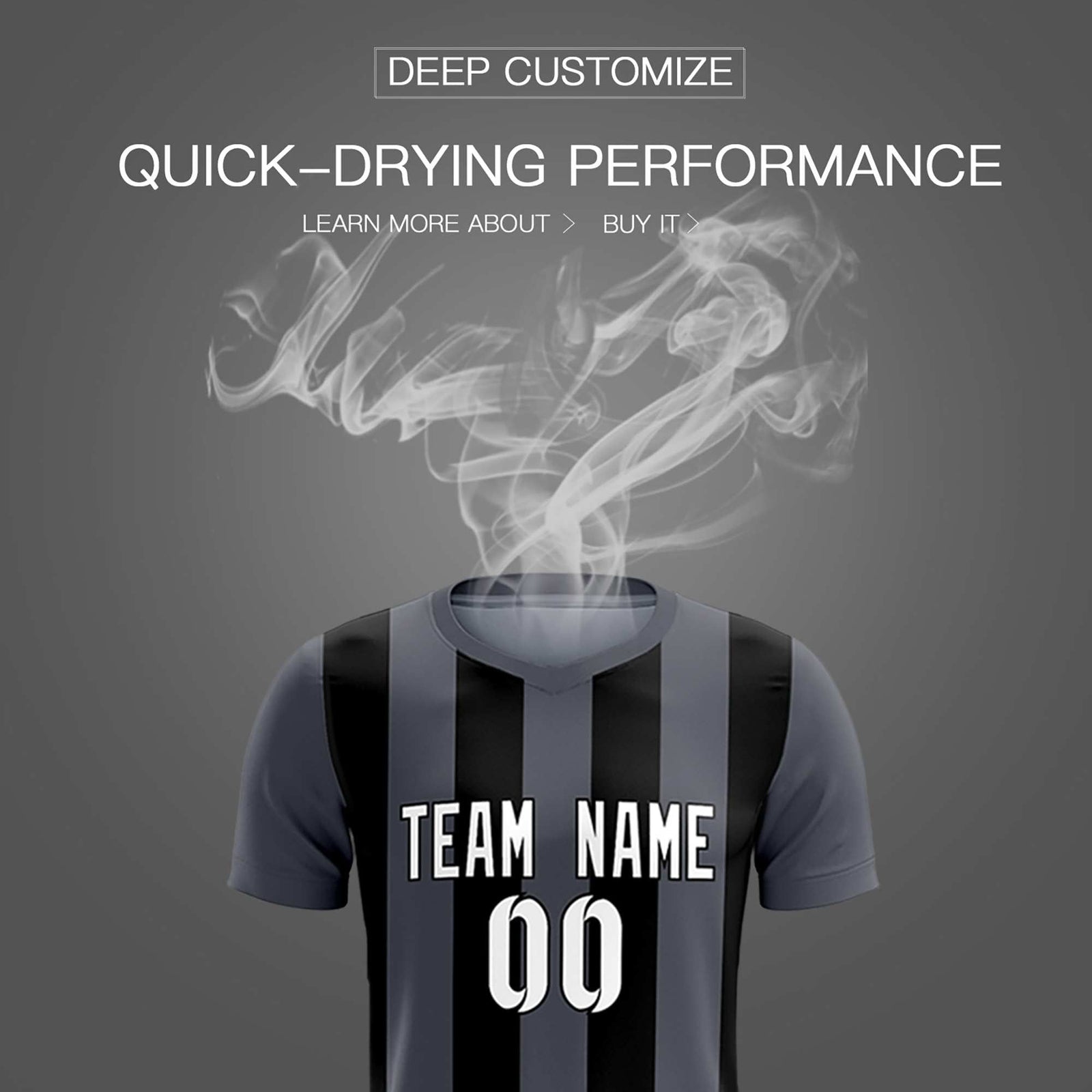 Custom Dark Gray Black Vertical Stripes Casual Outdoor Soccer Sets Jersey