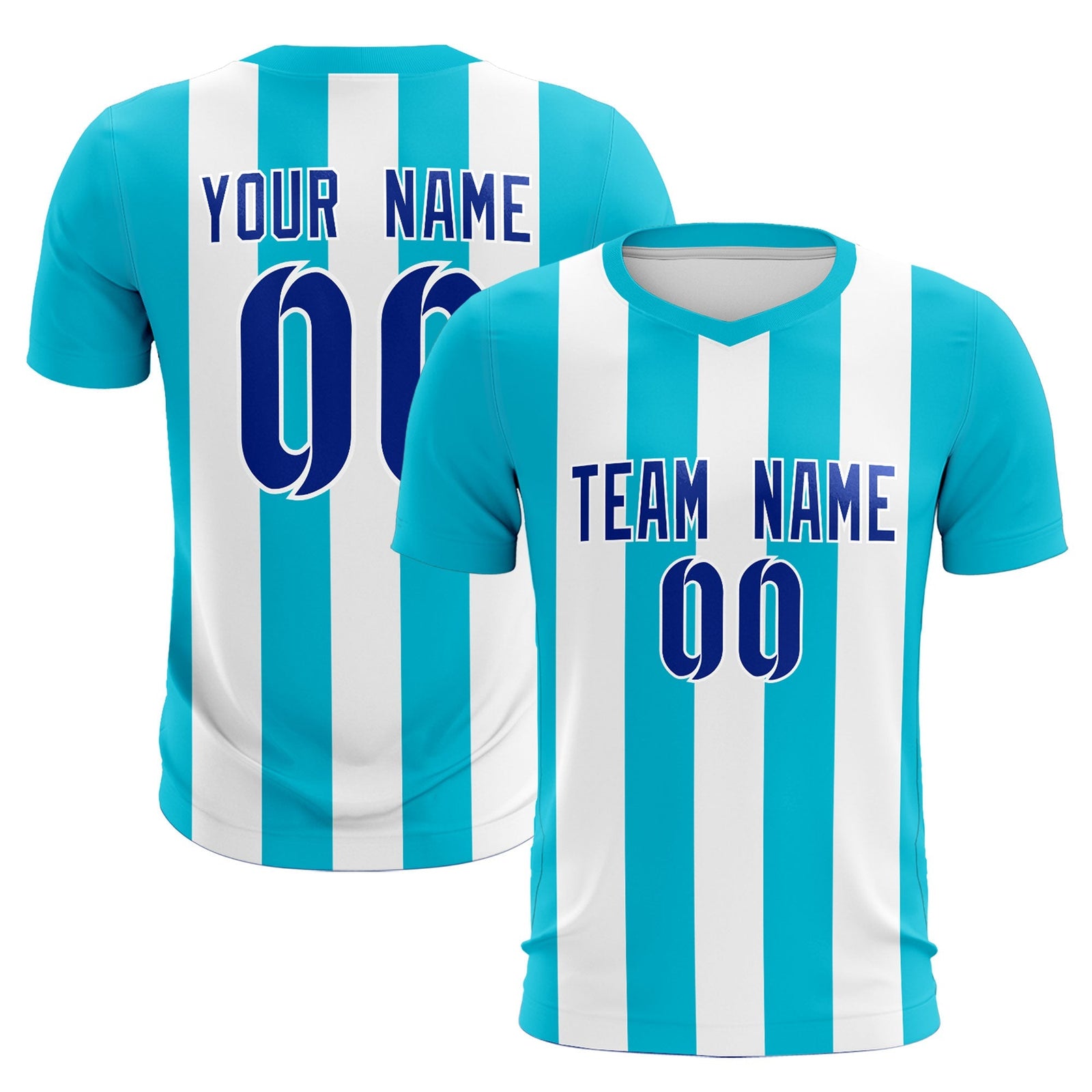 Custom White Sky Blue Vertical Stripes Casual Outdoor Soccer Sets Jersey