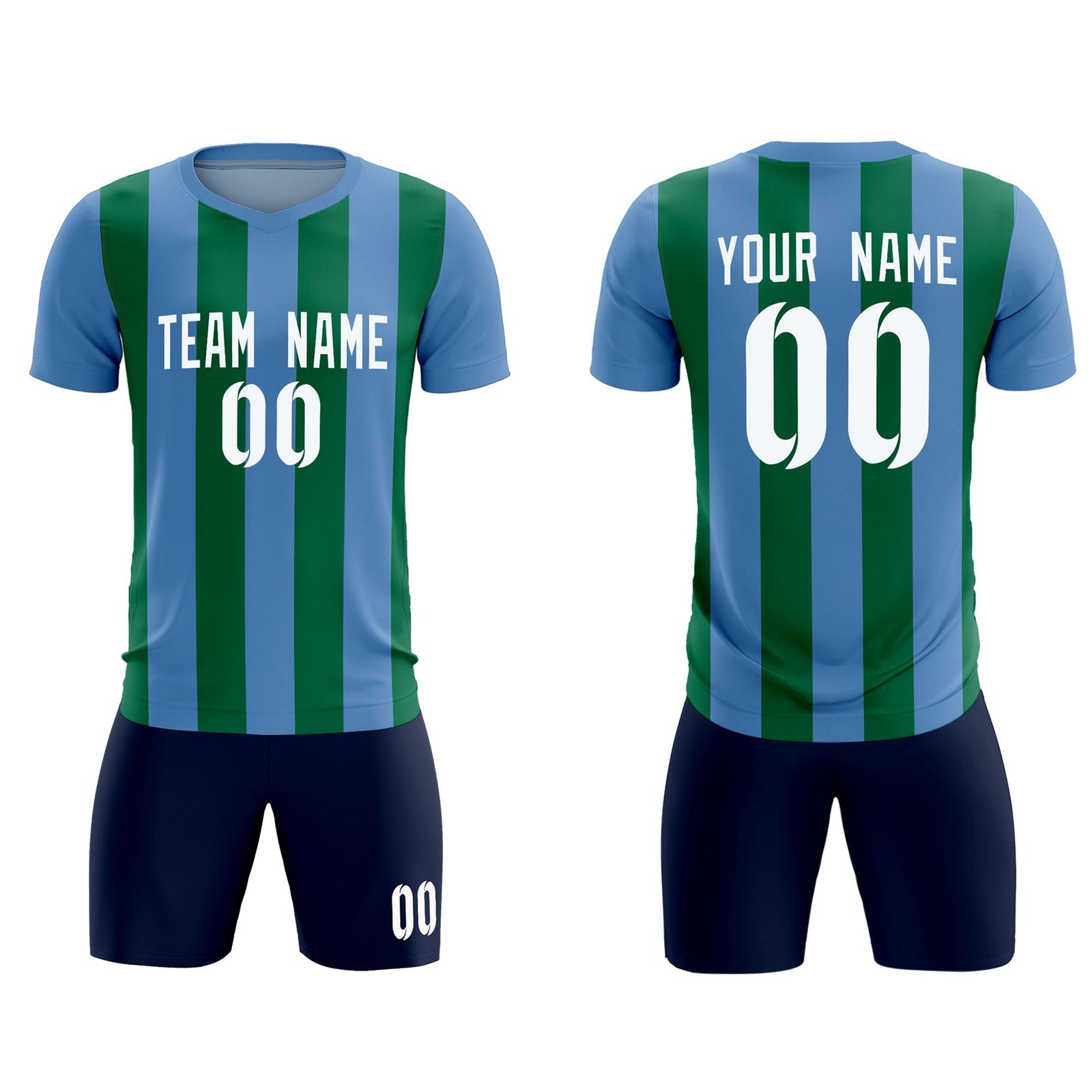 Custom Light Blue Kelly Green Vertical Stripes Casual Outdoor Soccer Sets Jersey
