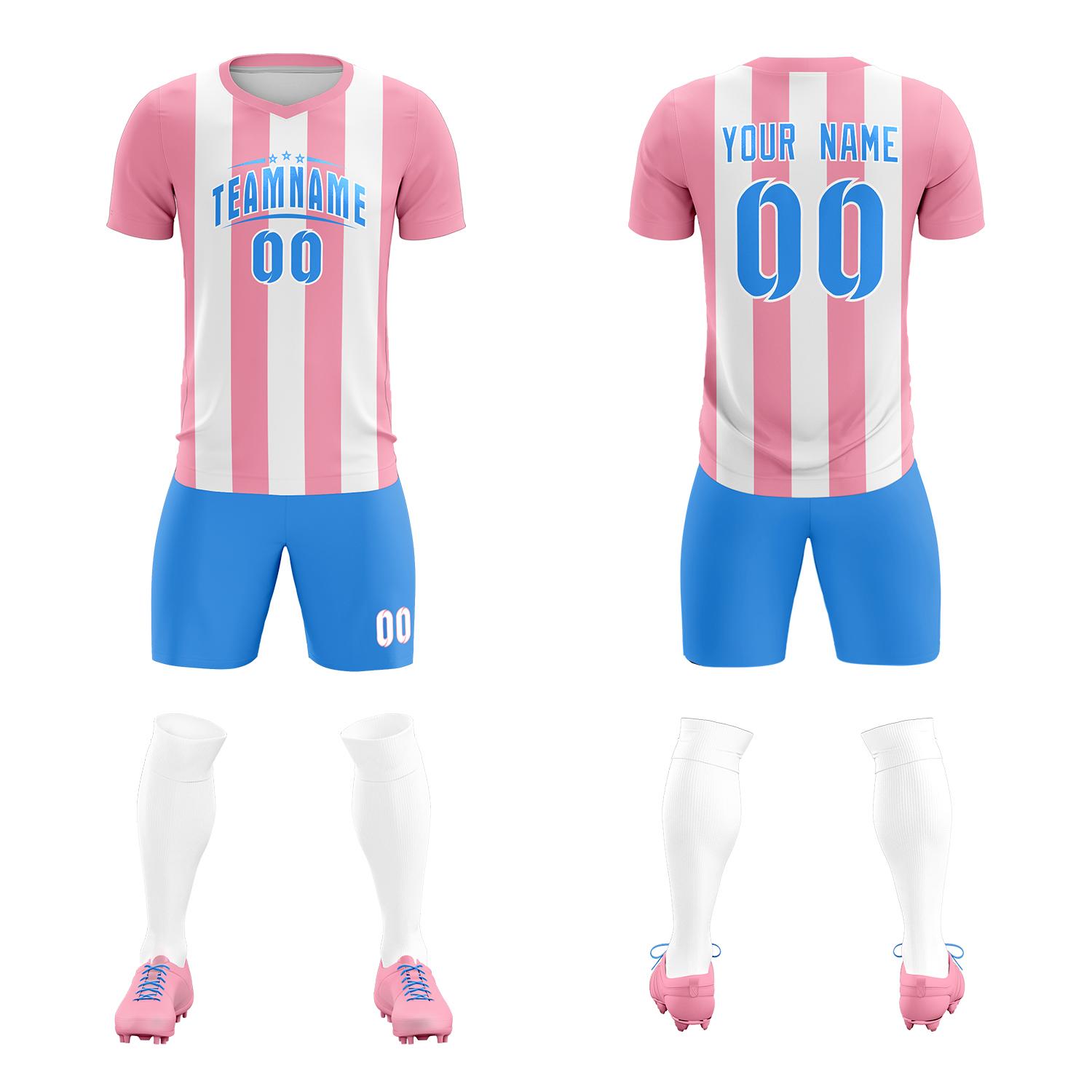 Custom White Light Pink Vertical Stripes Casual Outdoor Soccer Sets Jersey