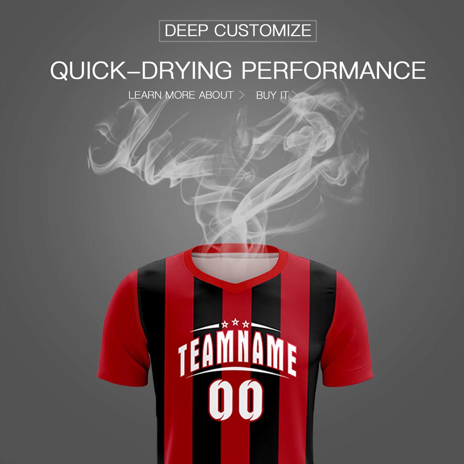 Custom Red Black Vertical Stripes Casual Outdoor Soccer Sets Jersey