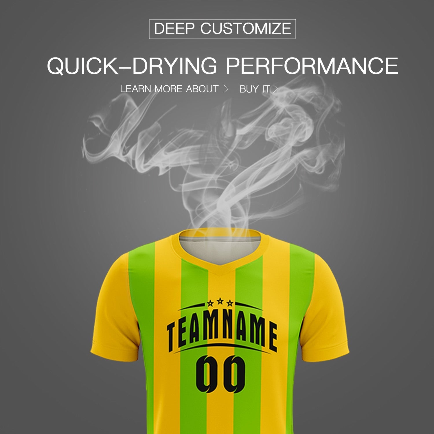Custom Gold Neon Green Vertical Stripes Casual Outdoor Soccer Sets Jersey