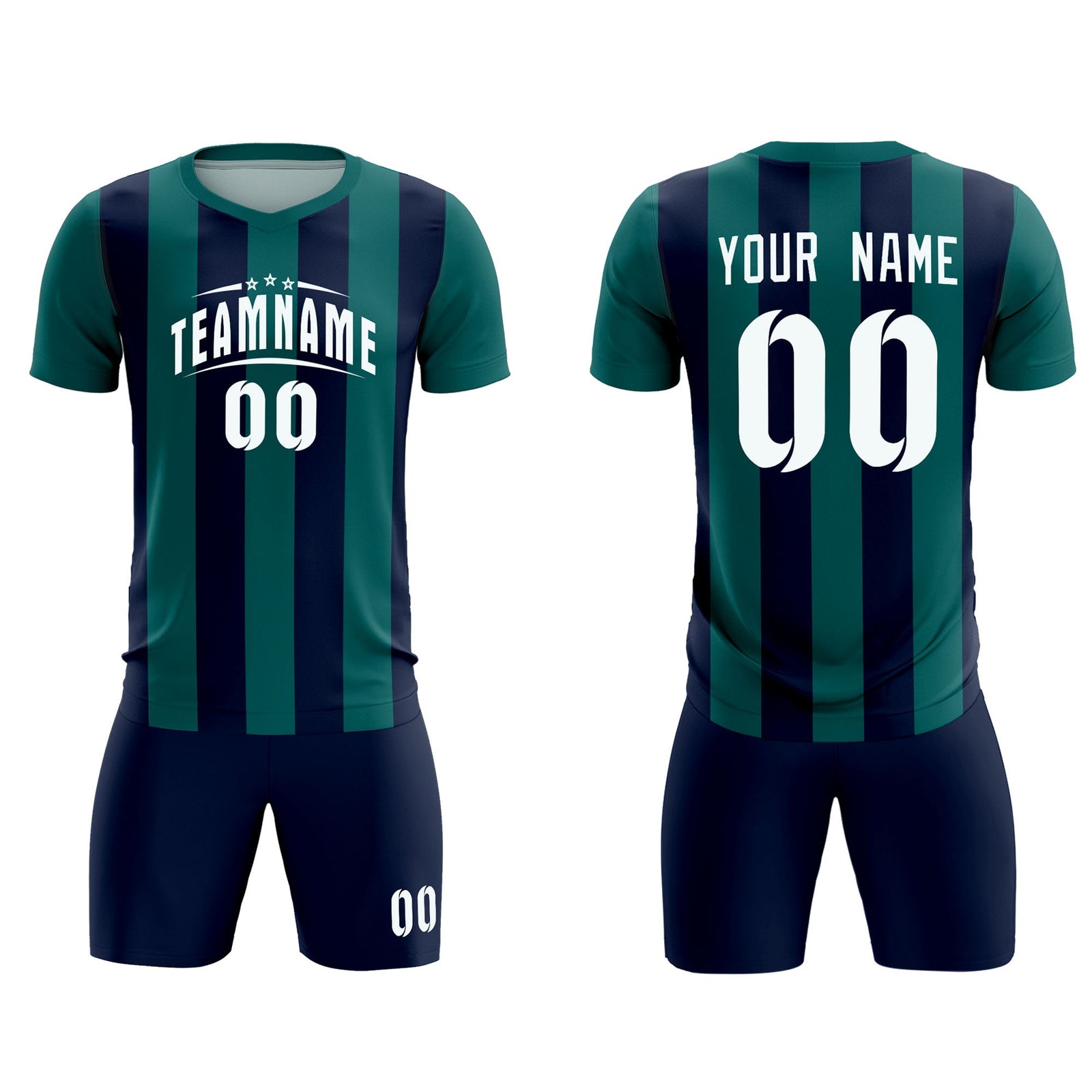 Custom Aqua Navy Vertical Stripes Casual Outdoor Soccer Sets Jersey