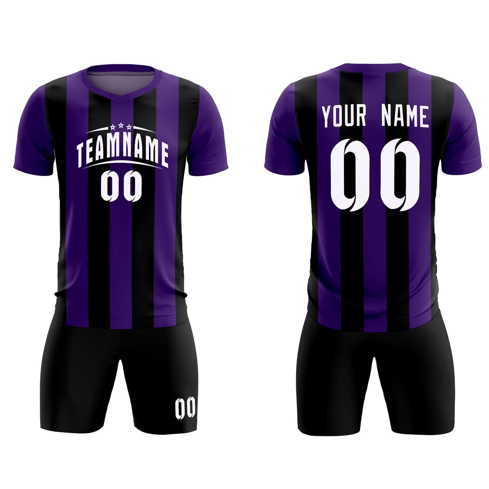 Custom Purple Black Vertical Stripes Casual Outdoor Soccer Sets Jersey