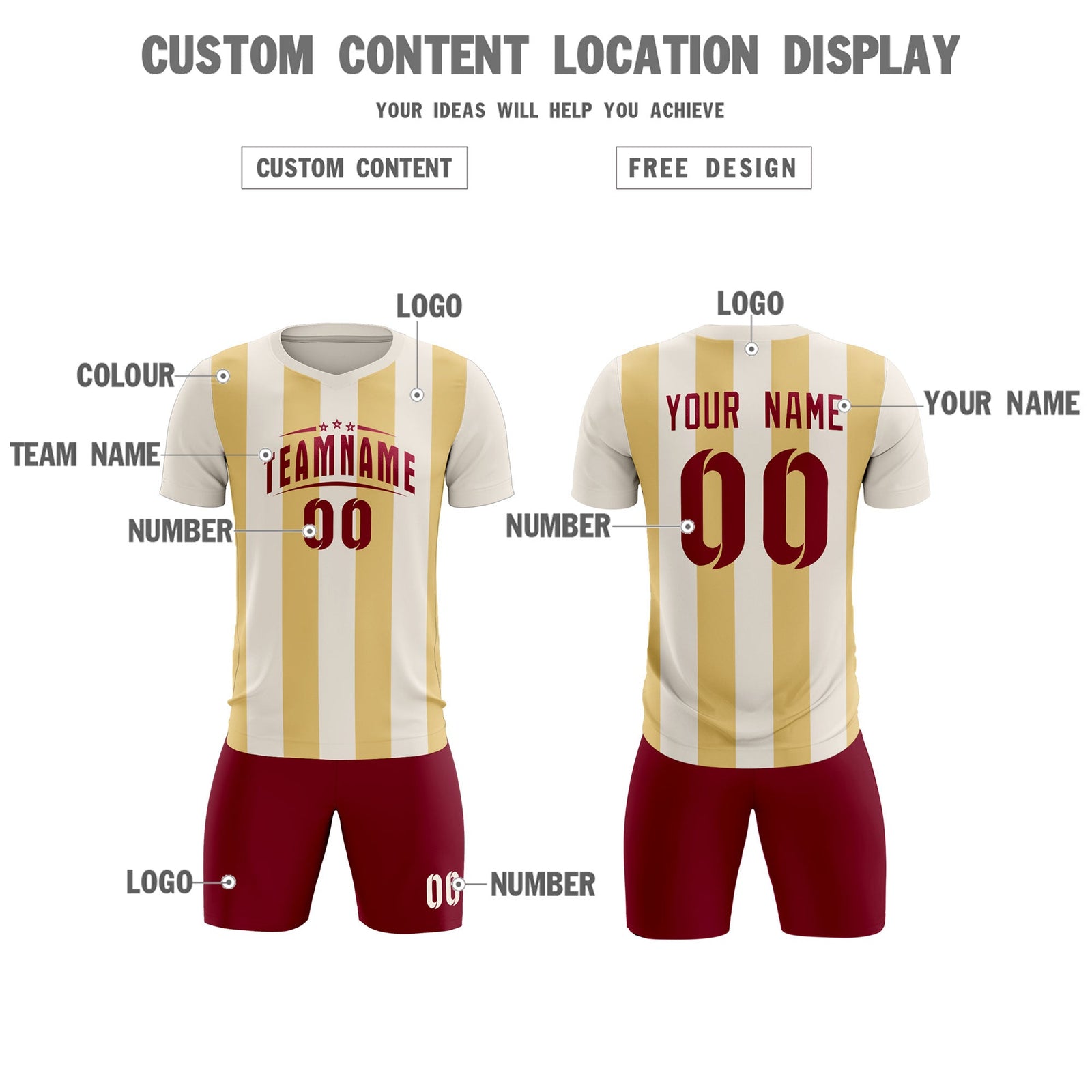 Custom Cream Khaki Vertical Stripes Casual Outdoor Soccer Sets Jersey