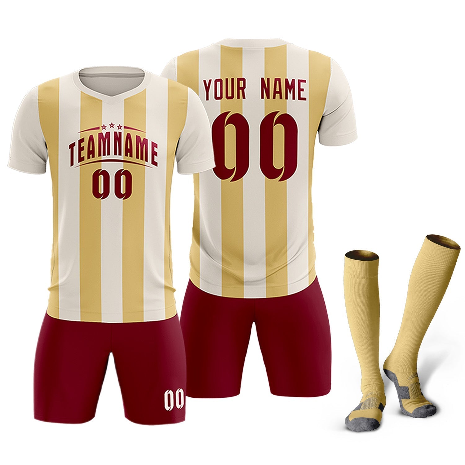 Custom Cream Khaki Vertical Stripes Casual Outdoor Soccer Sets Jersey