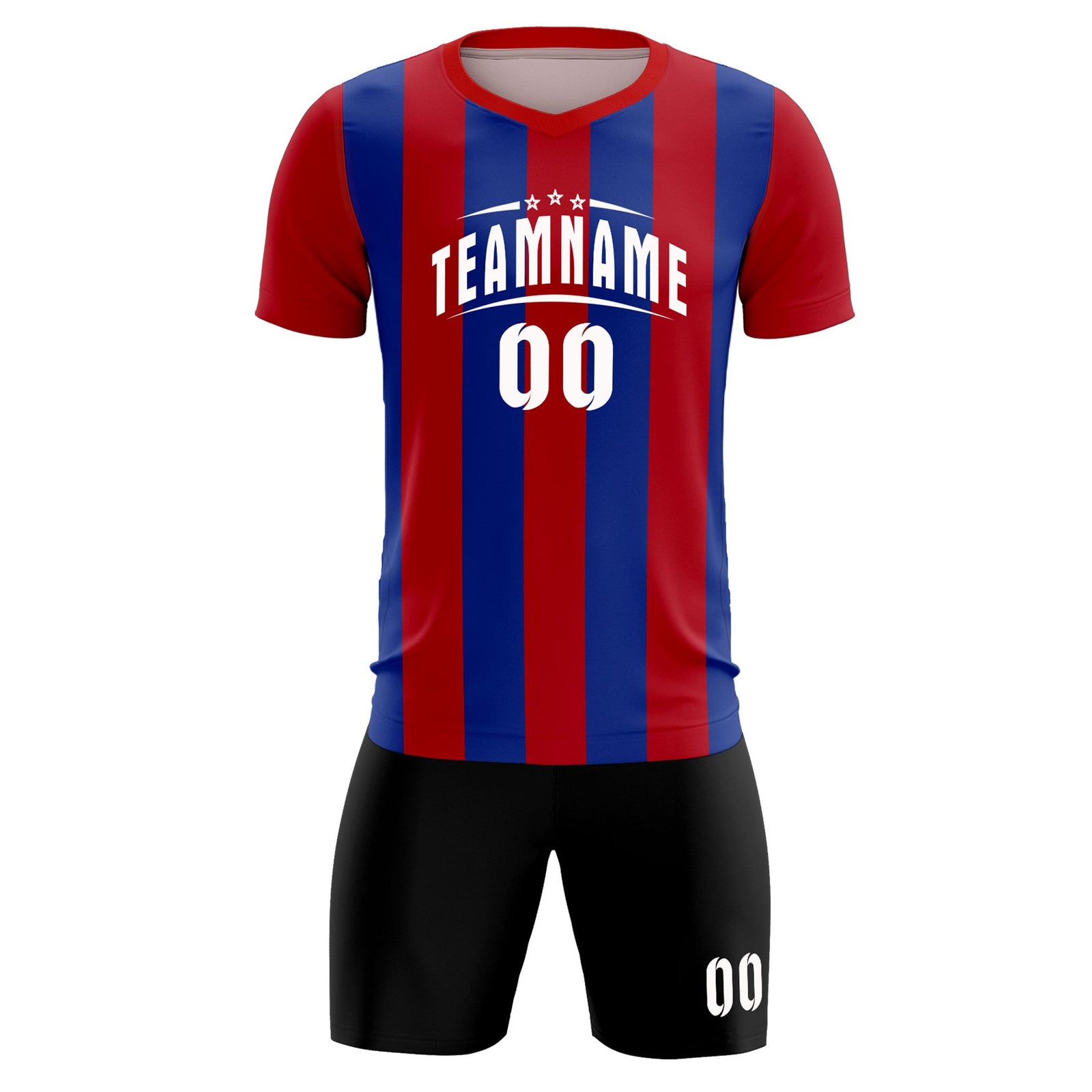 Custom Red Royal Vertical Stripes Casual Outdoor Soccer Sets Jersey