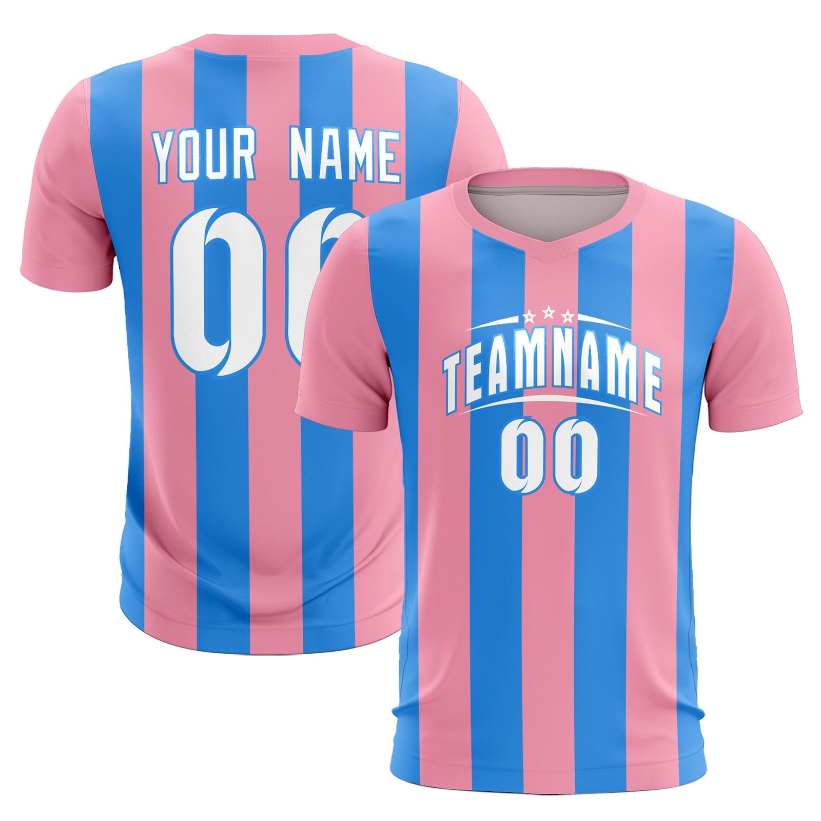 Custom Light Pink Powder Blue Vertical Stripes Casual Outdoor Soccer Sets Jersey