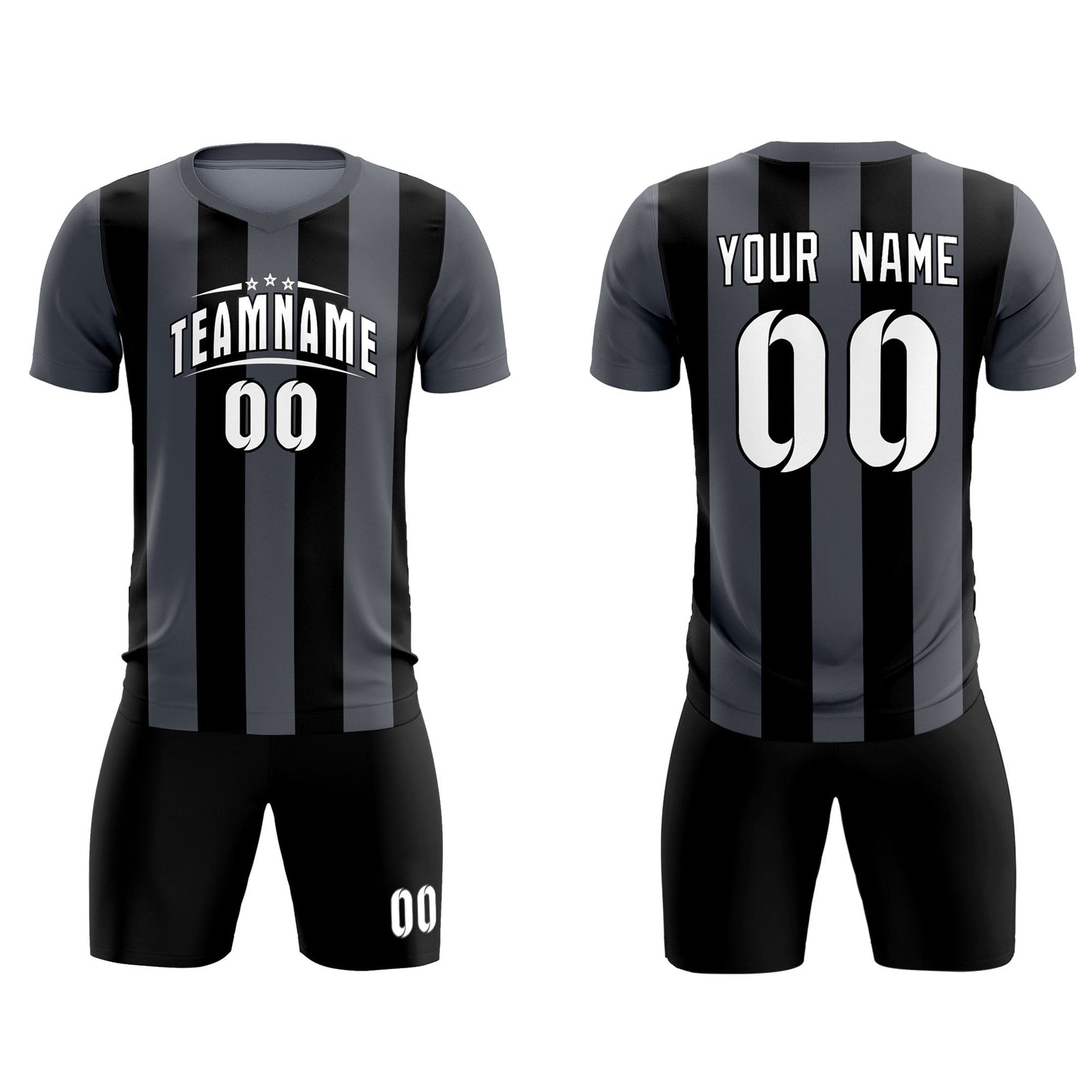 Custom Dark Gray Black Vertical Stripes Casual Outdoor Soccer Sets Jersey