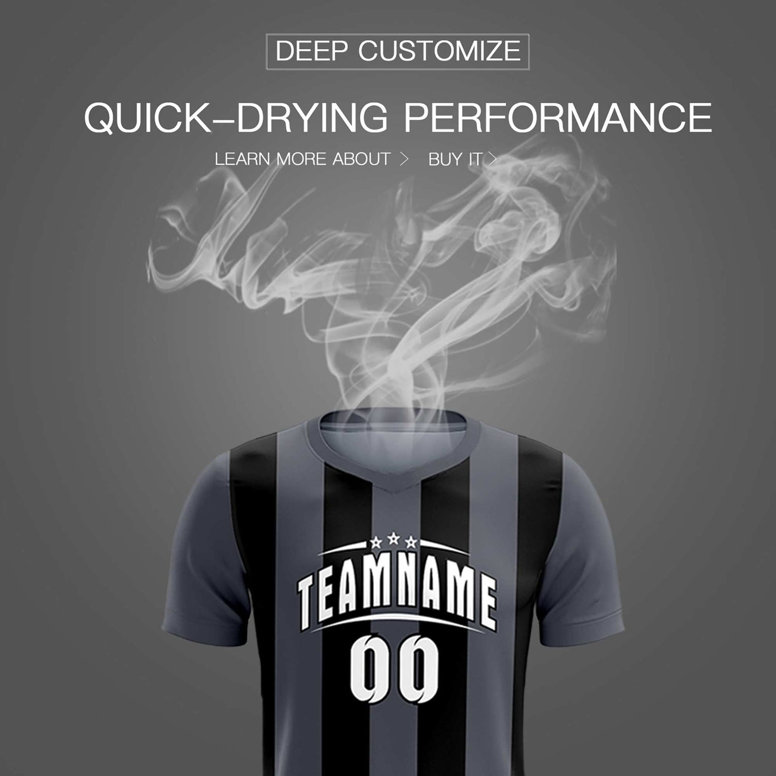 Custom Dark Gray Black Vertical Stripes Casual Outdoor Soccer Sets Jersey
