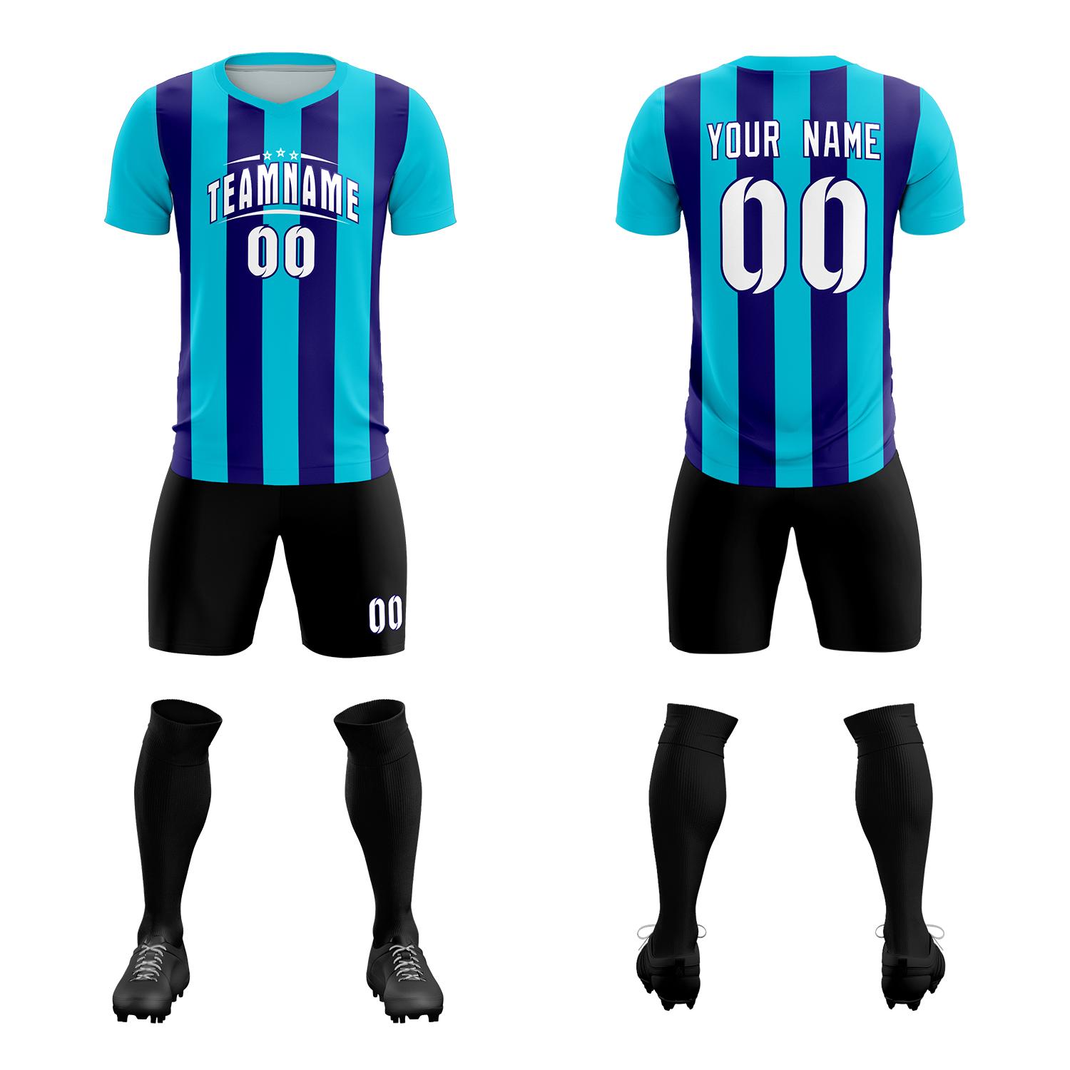 Custom Sky Blue Royal Vertical Stripes Casual Outdoor Soccer Sets Jersey