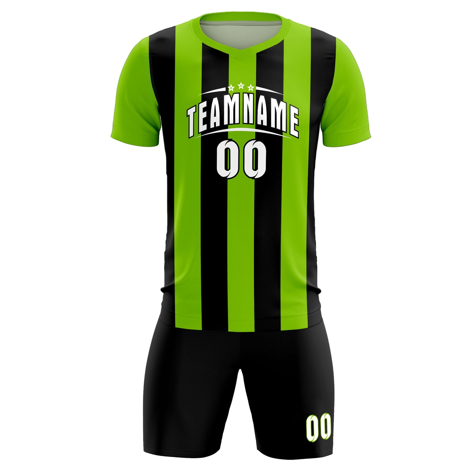 Custom Neon Green Black Vertical Stripes Casual Outdoor Soccer Sets Jersey