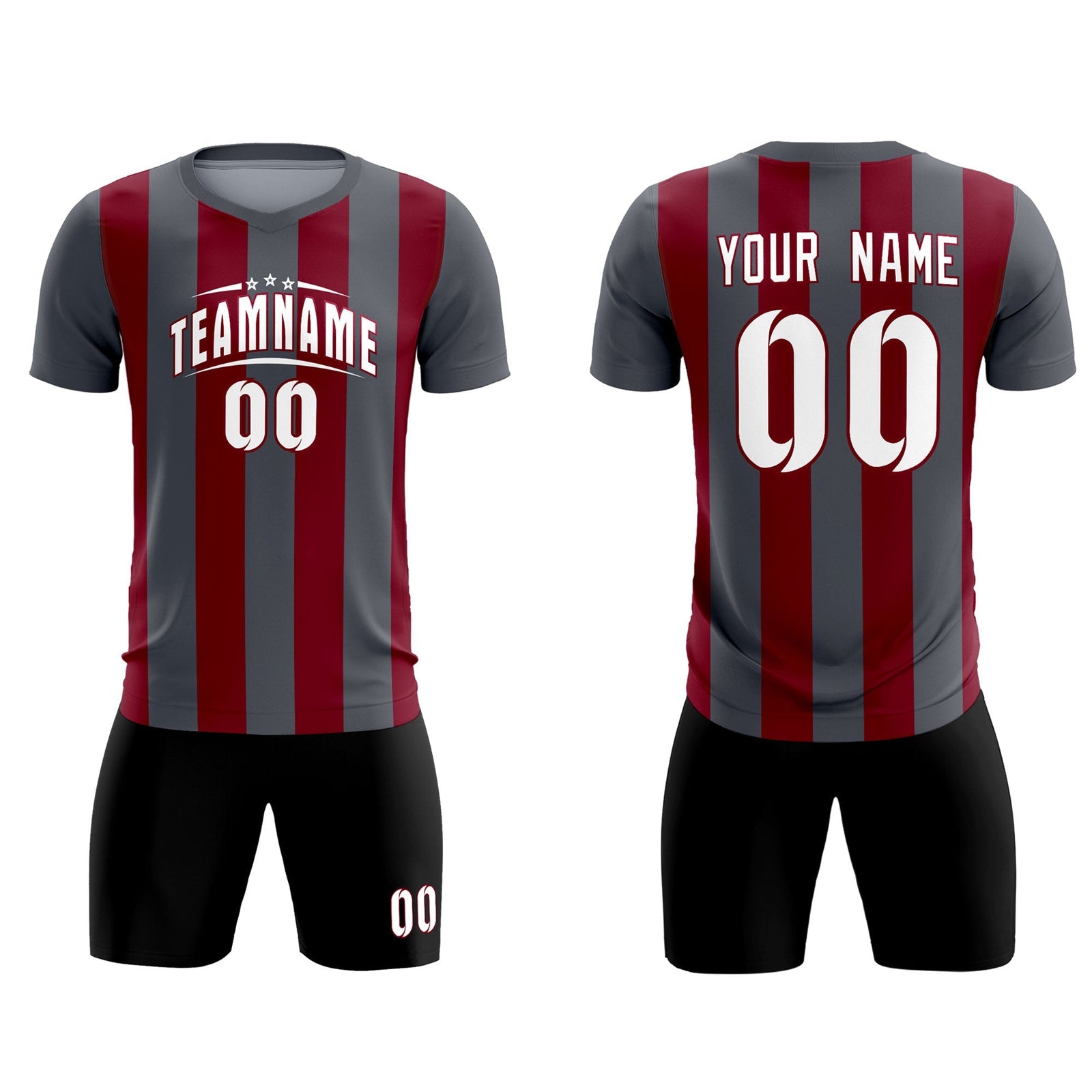 Custom Dark Gray Crimson Vertical Stripes Casual Outdoor Soccer Sets Jersey