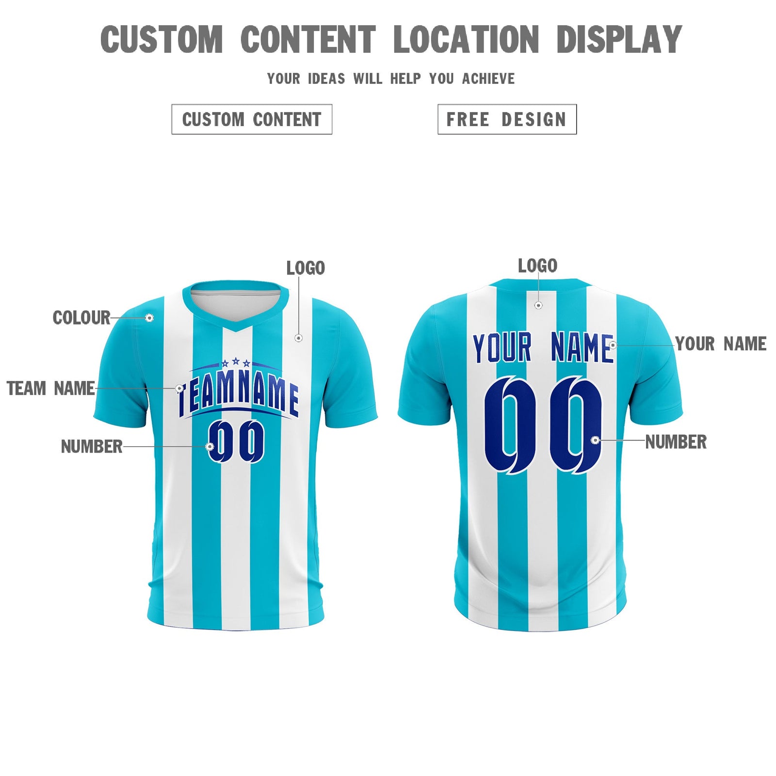Custom White Sky Blue Vertical Stripes Casual Outdoor Soccer Sets Jersey