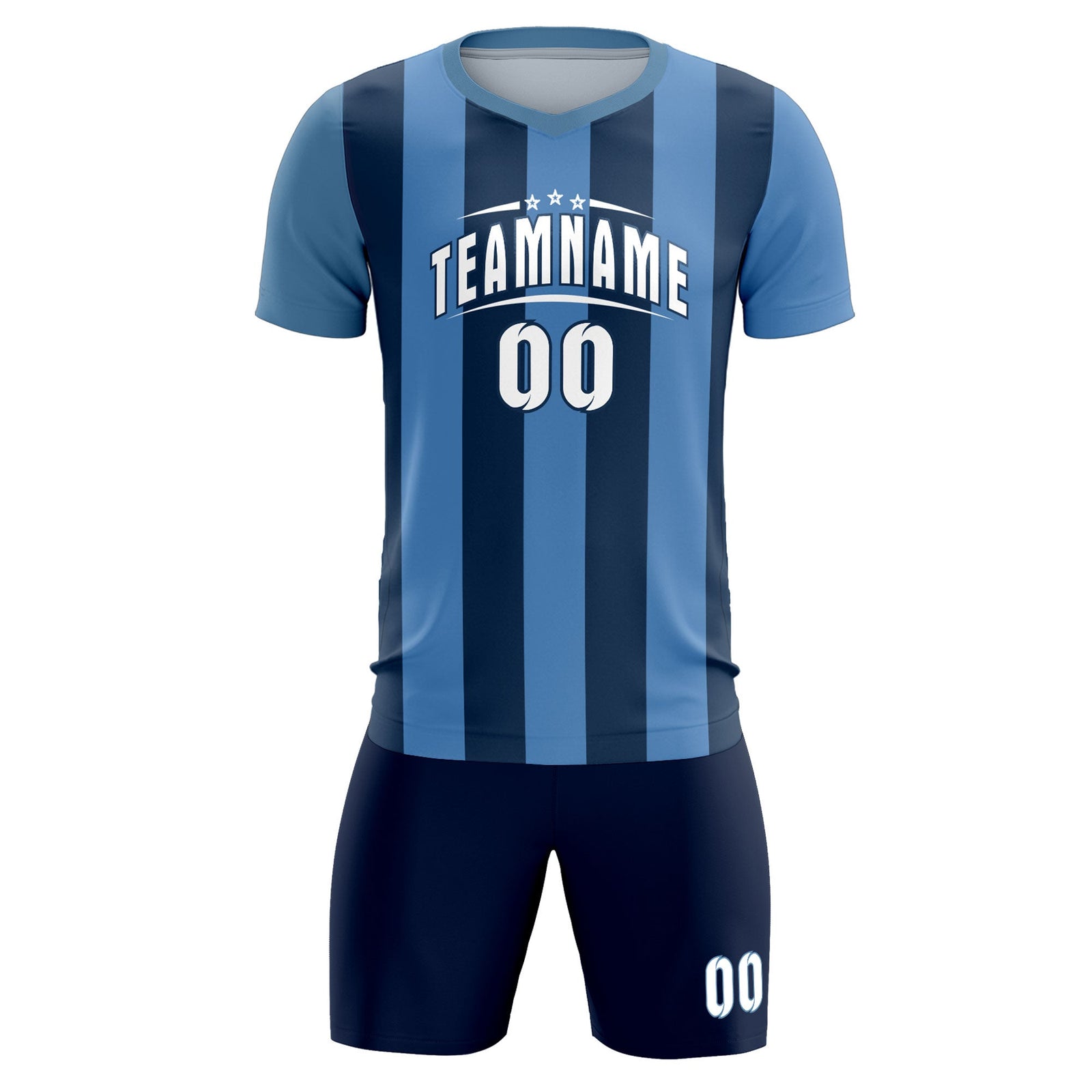 Custom Light Blue Midnight Blue Vertical Stripes Casual Outdoor Soccer Sets Jersey