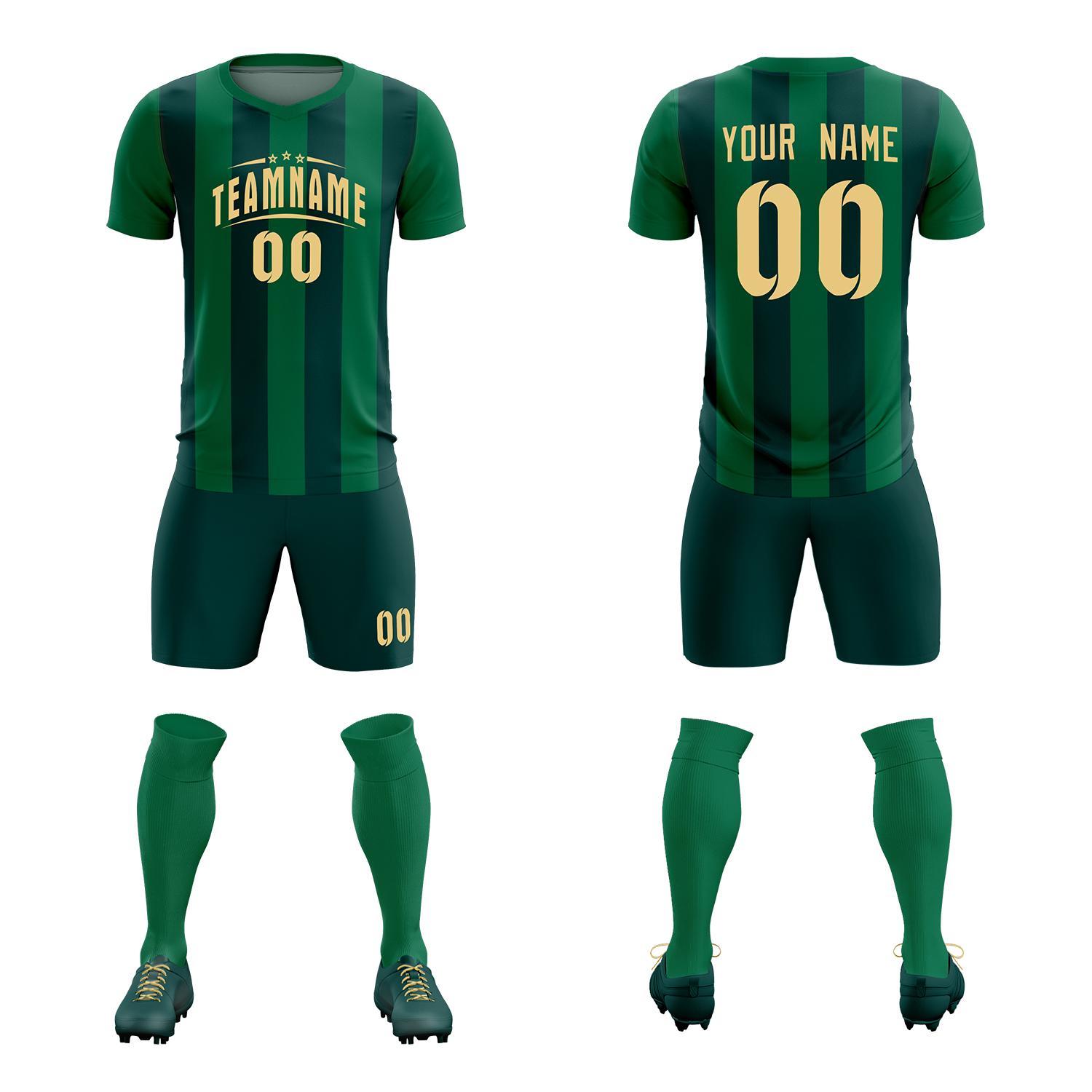 Custom Kelly Green Midnight Green Vertical Stripes Casual Outdoor Soccer Sets Jersey