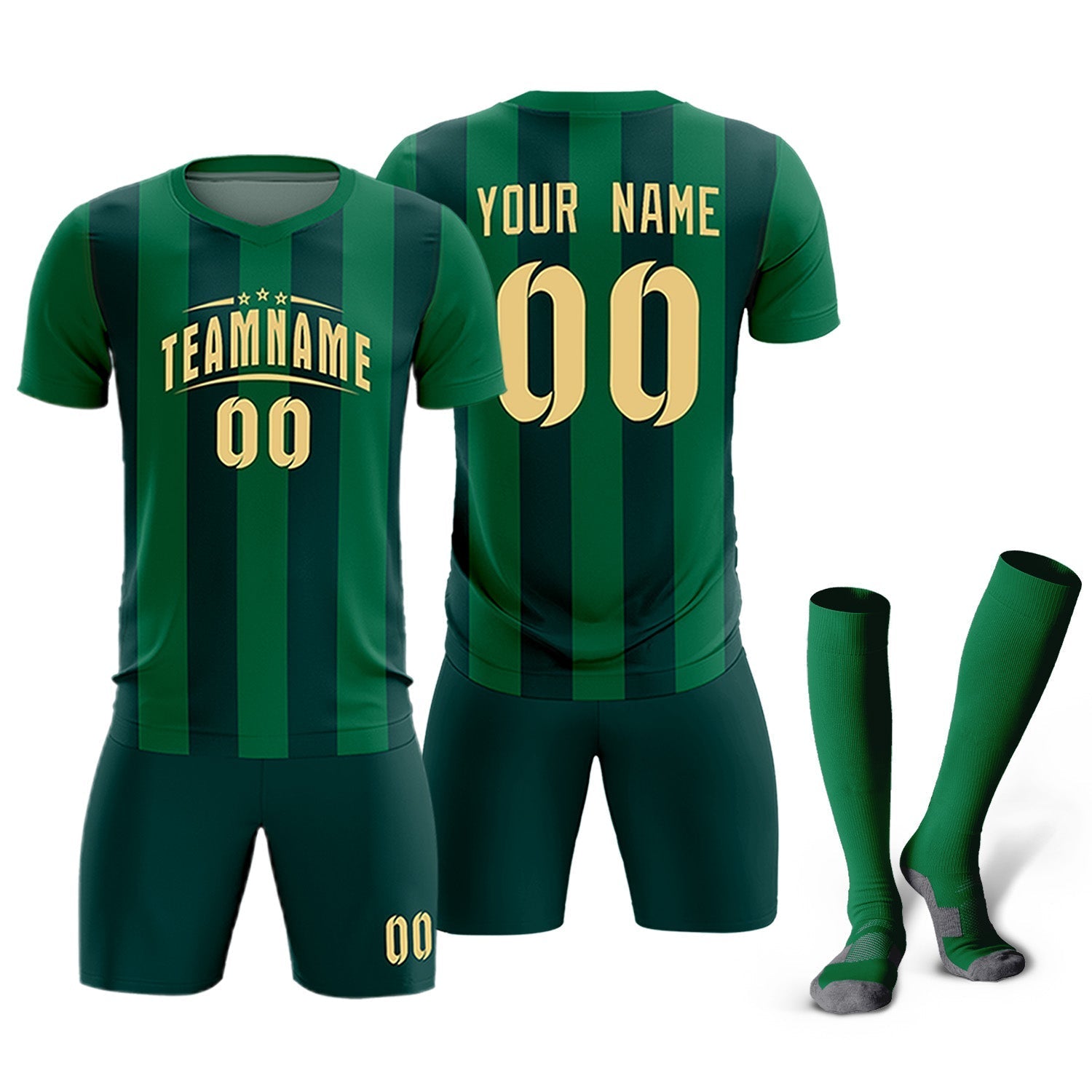 Custom Kelly Green Midnight Green Vertical Stripes Casual Outdoor Soccer Sets Jersey