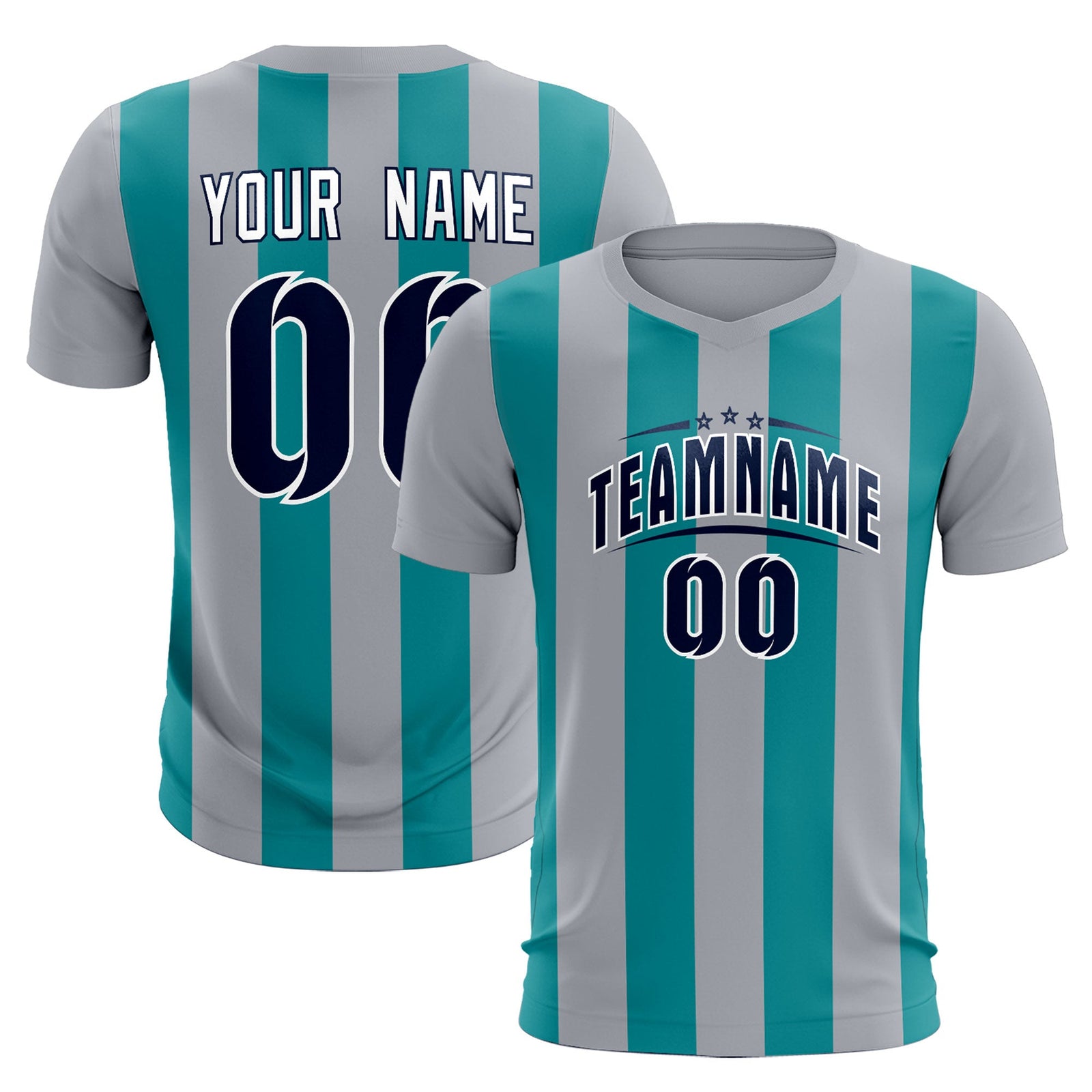 Custom Gray Aqua Vertical Stripes Casual Outdoor Soccer Sets Jersey