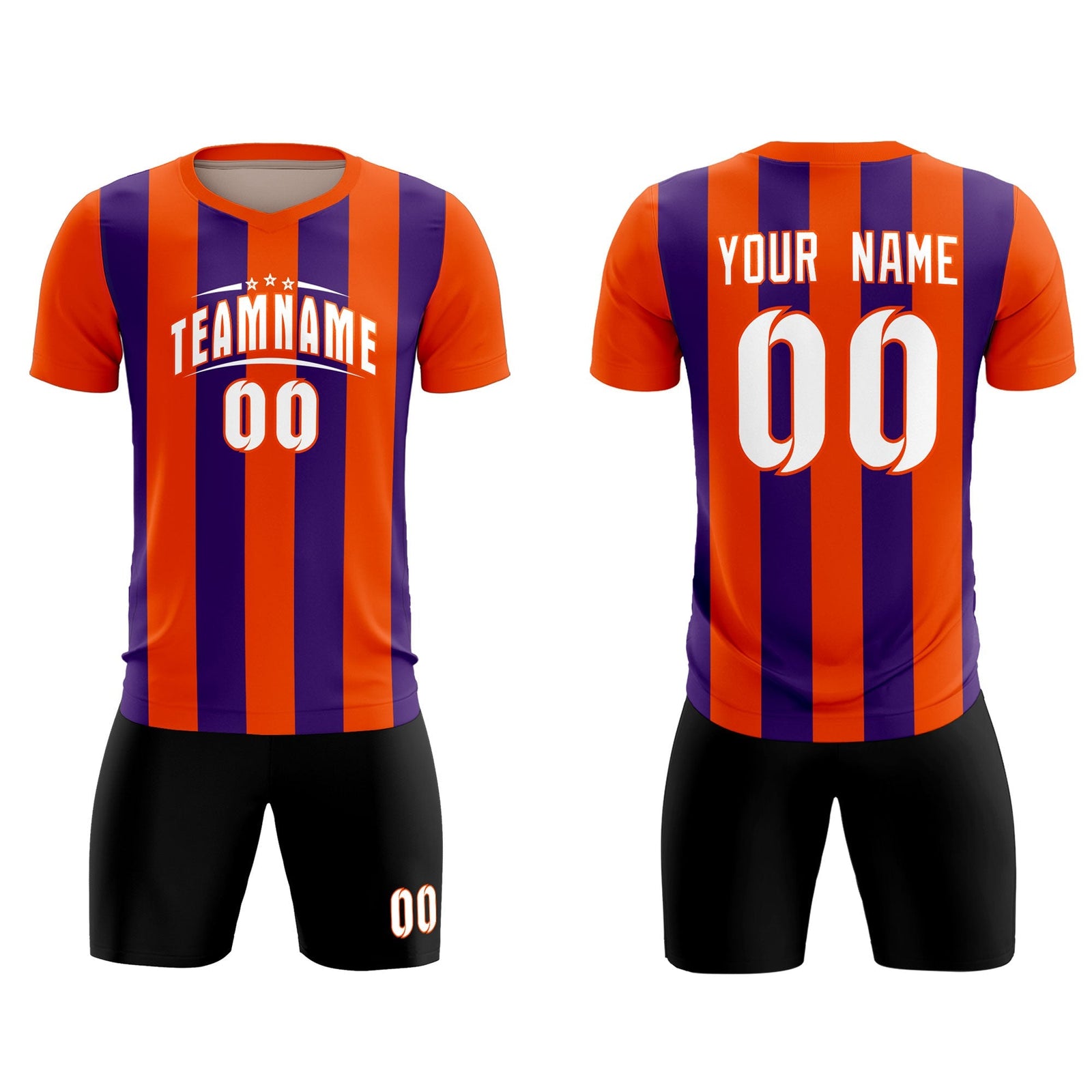 Custom Orange Purple Vertical Stripes Casual Outdoor Soccer Sets Jersey