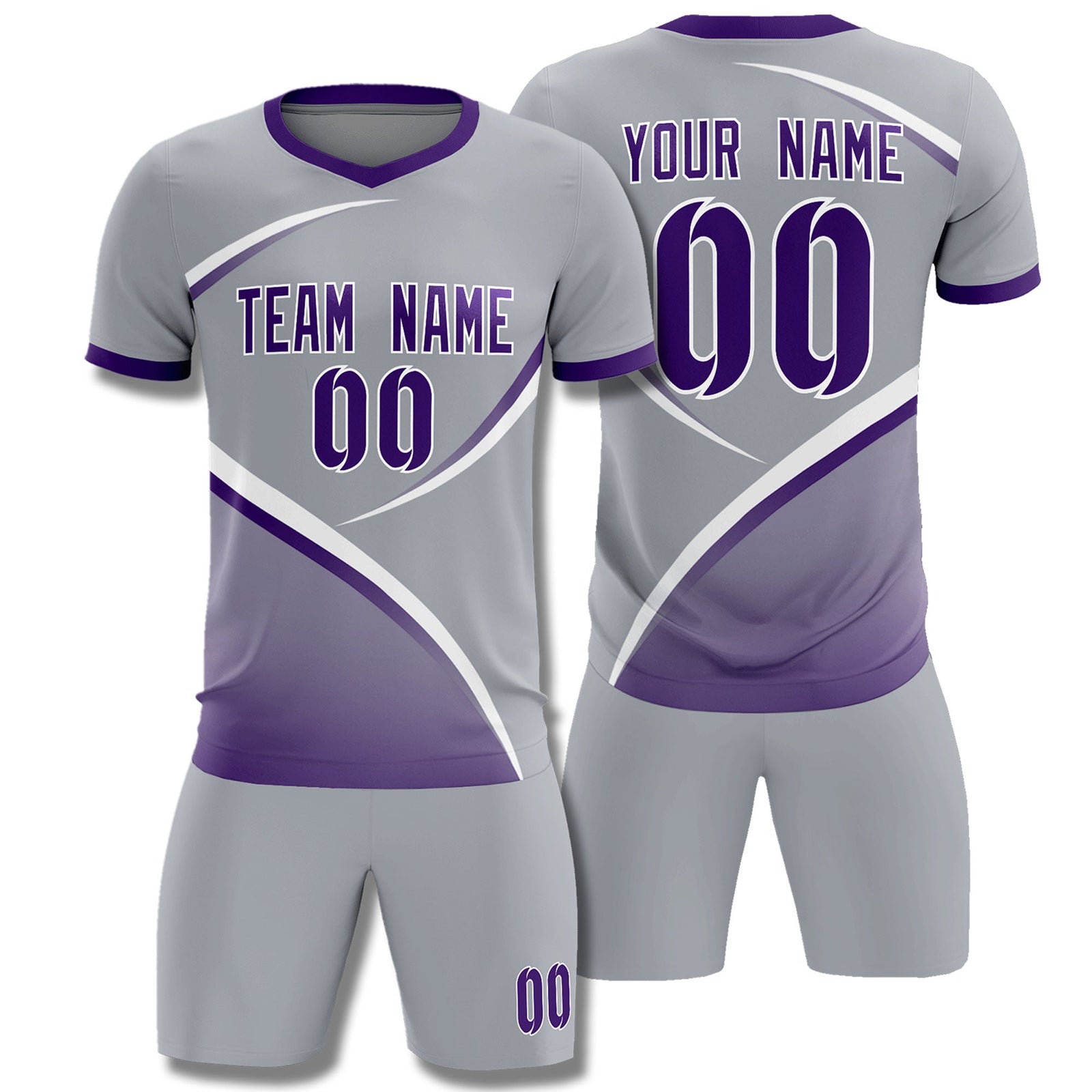 Custom Gray Purple Color Block Training Uniform For Men Soccer Sets Jersey