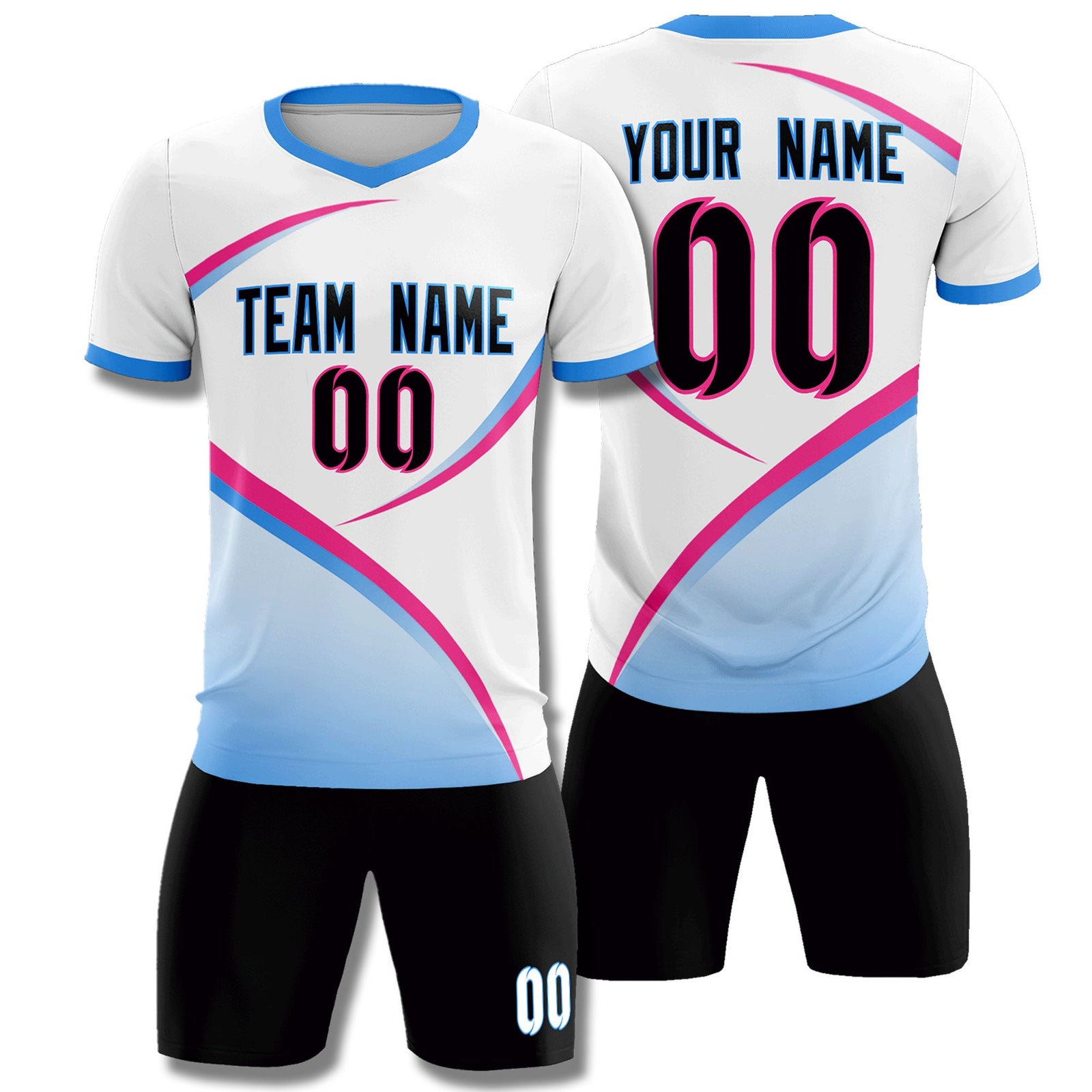 Custom White Powder Blue Color Block Training Uniform For Men Soccer Sets Jersey