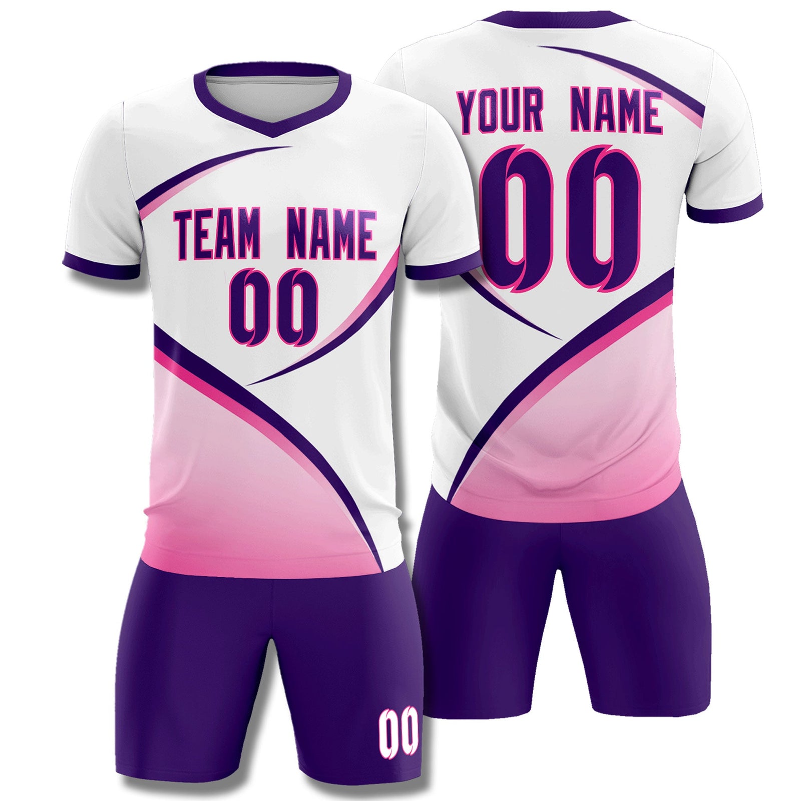 Custom White Purple Color Block Training Uniform For Men Soccer Sets Jersey