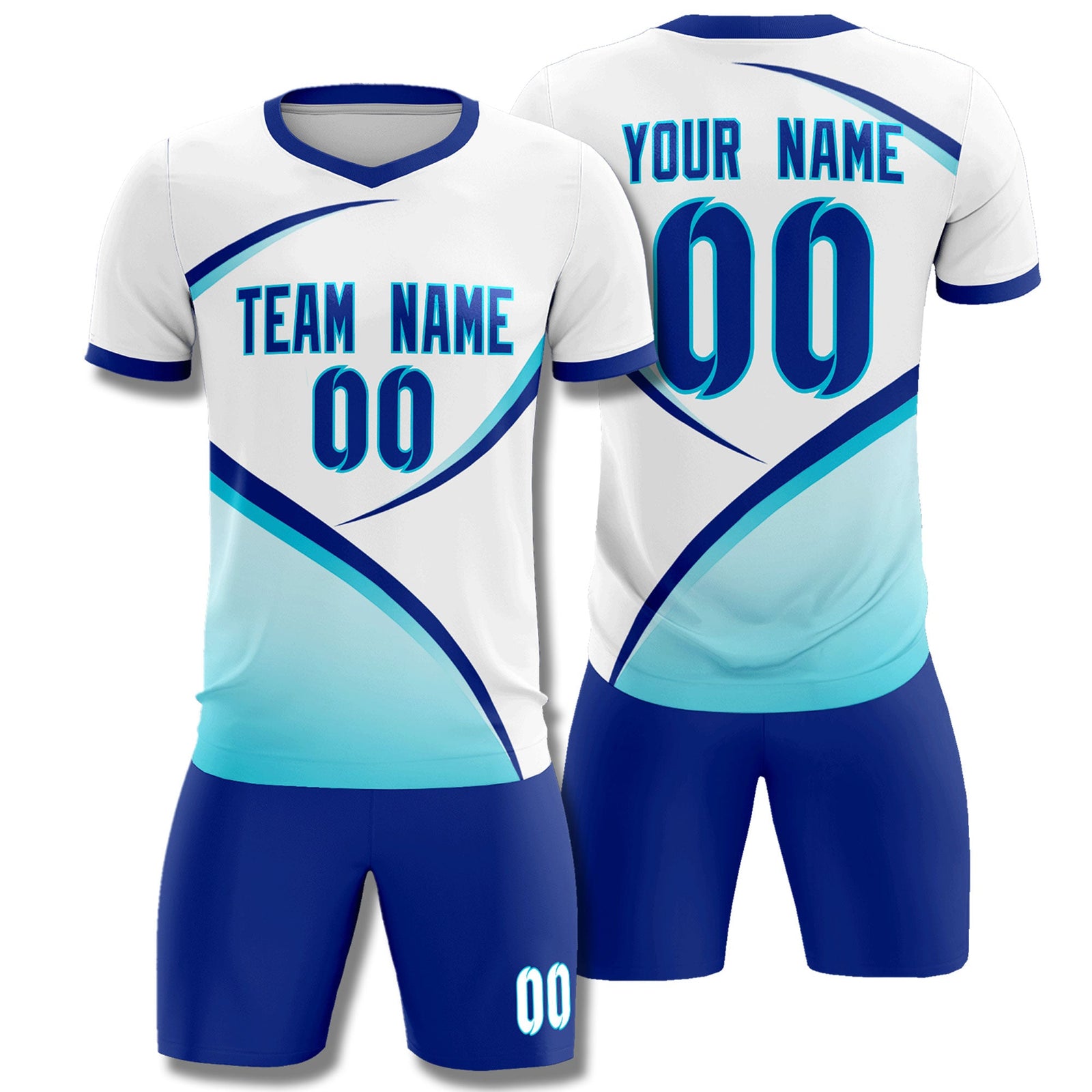 Custom White Sky Blue Color Block Training Uniform For Men Soccer Sets Jersey