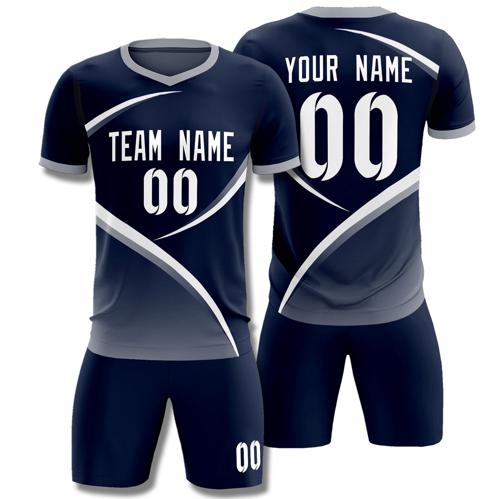 Custom Navy Gray Color Block Training Uniform For Men Soccer Sets Jersey