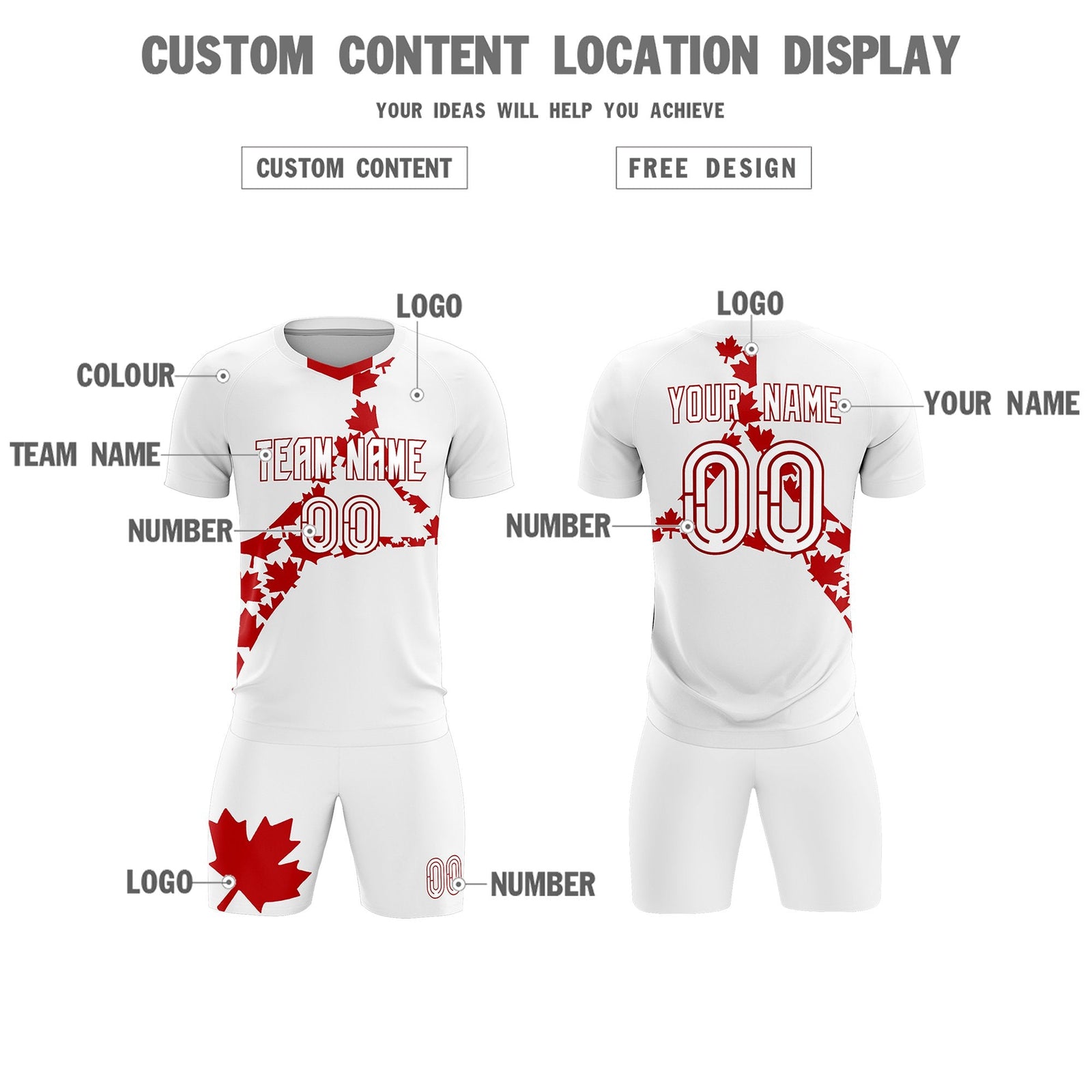 Custom White Red Canada Maple Leaves World Cup Inspired Quick-Drying Graffiti Pattern Soccer Sets Jersey