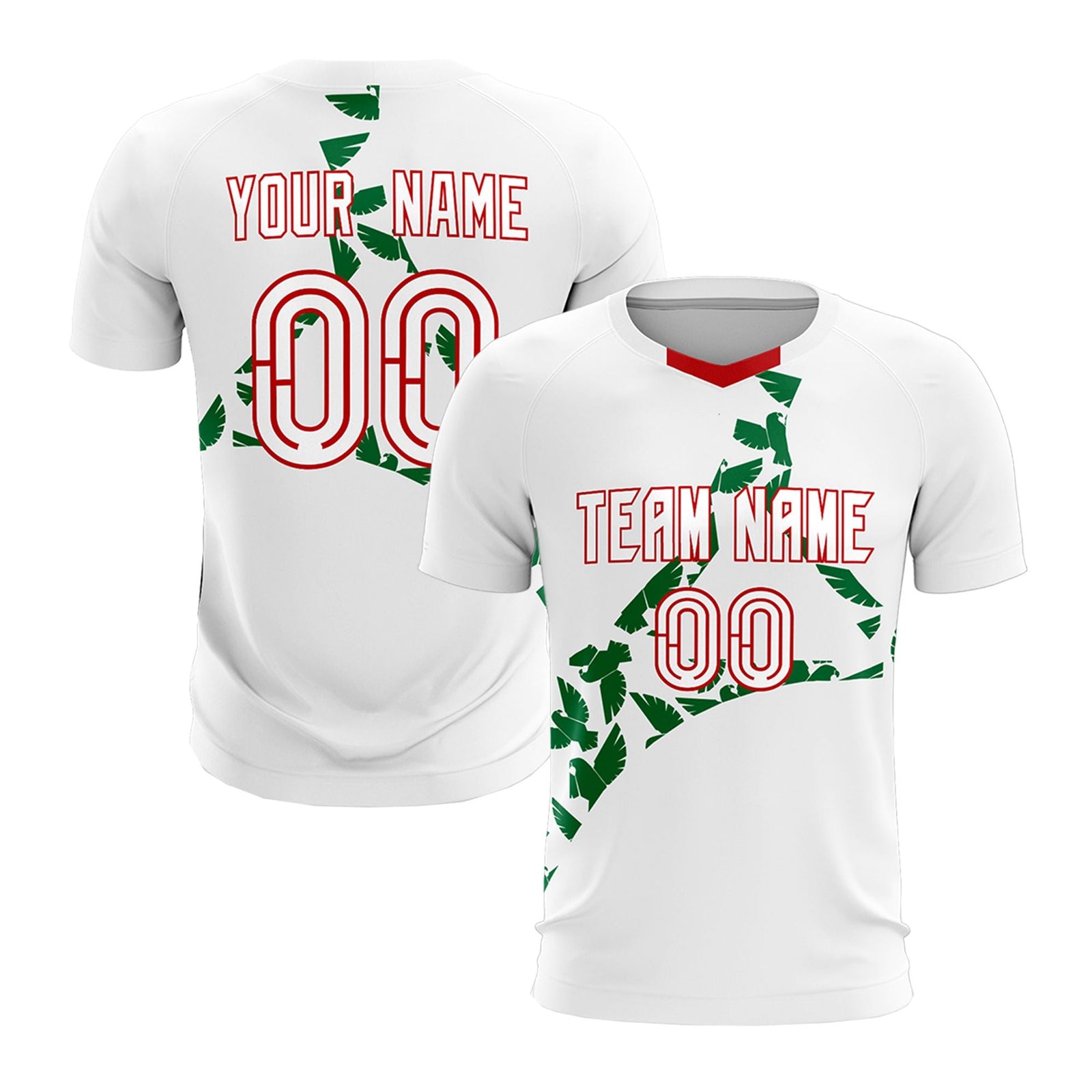 Custom White Kelly Green Mexico Eagle World Cup Inspired Drapable Graffiti Pattern Soccer Sets Jersey