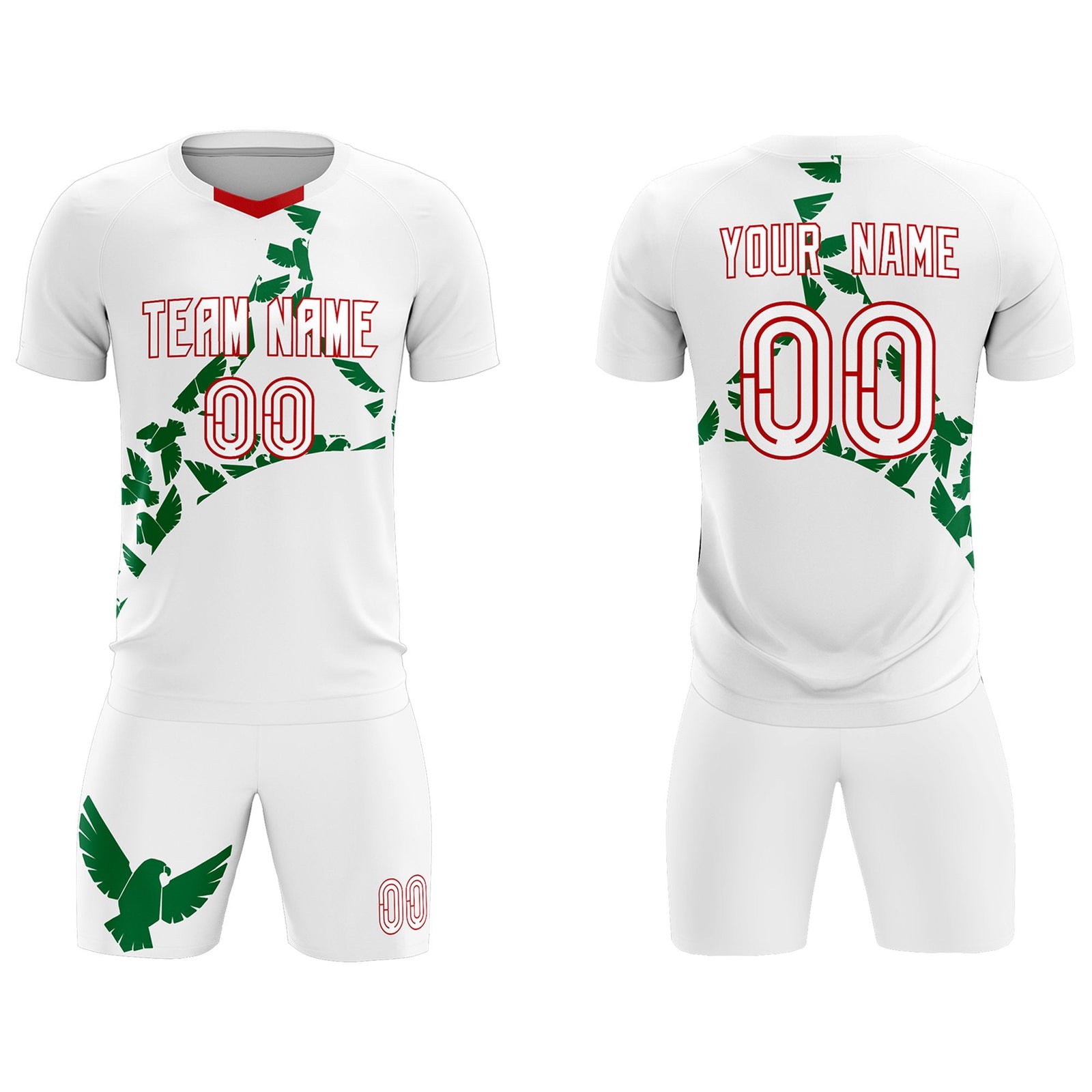 Custom White Kelly Green Mexico Eagle World Cup Inspired Drapable Graffiti Pattern Soccer Sets Jersey