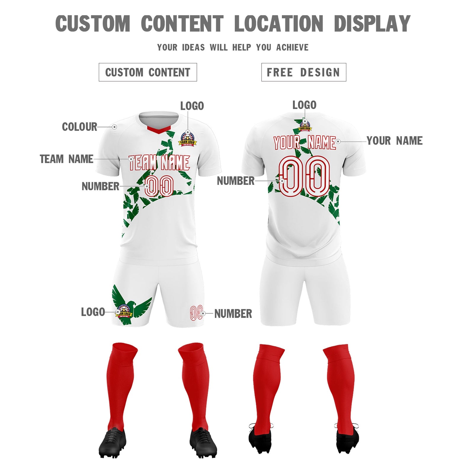 Custom White Kelly Green Mexico Eagle World Cup Inspired Drapable Graffiti Pattern Soccer Sets Jersey