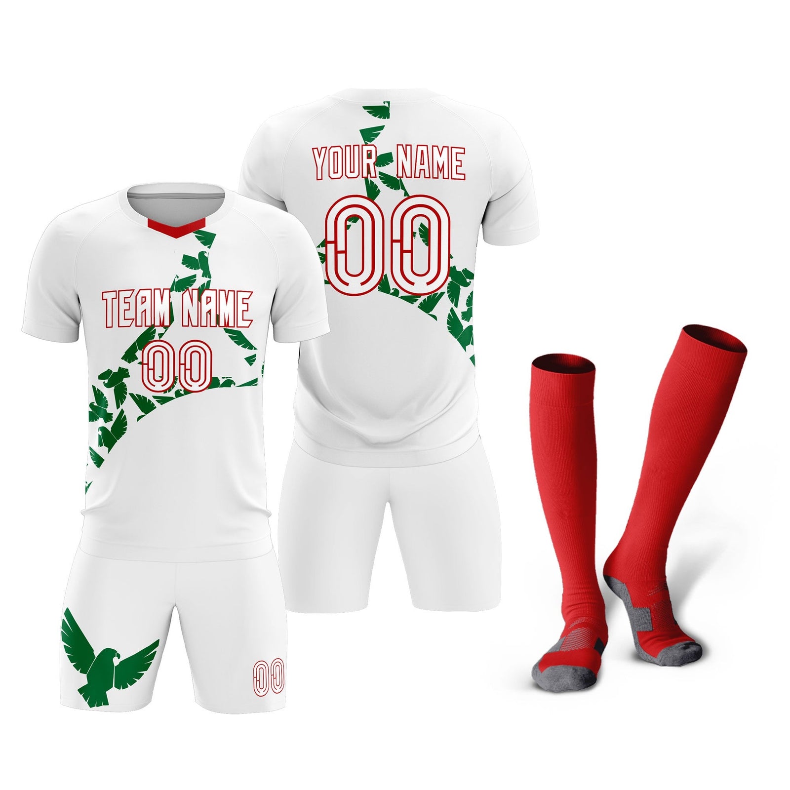 Custom White Kelly Green Mexico Eagle World Cup Inspired Drapable Graffiti Pattern Soccer Sets Jersey