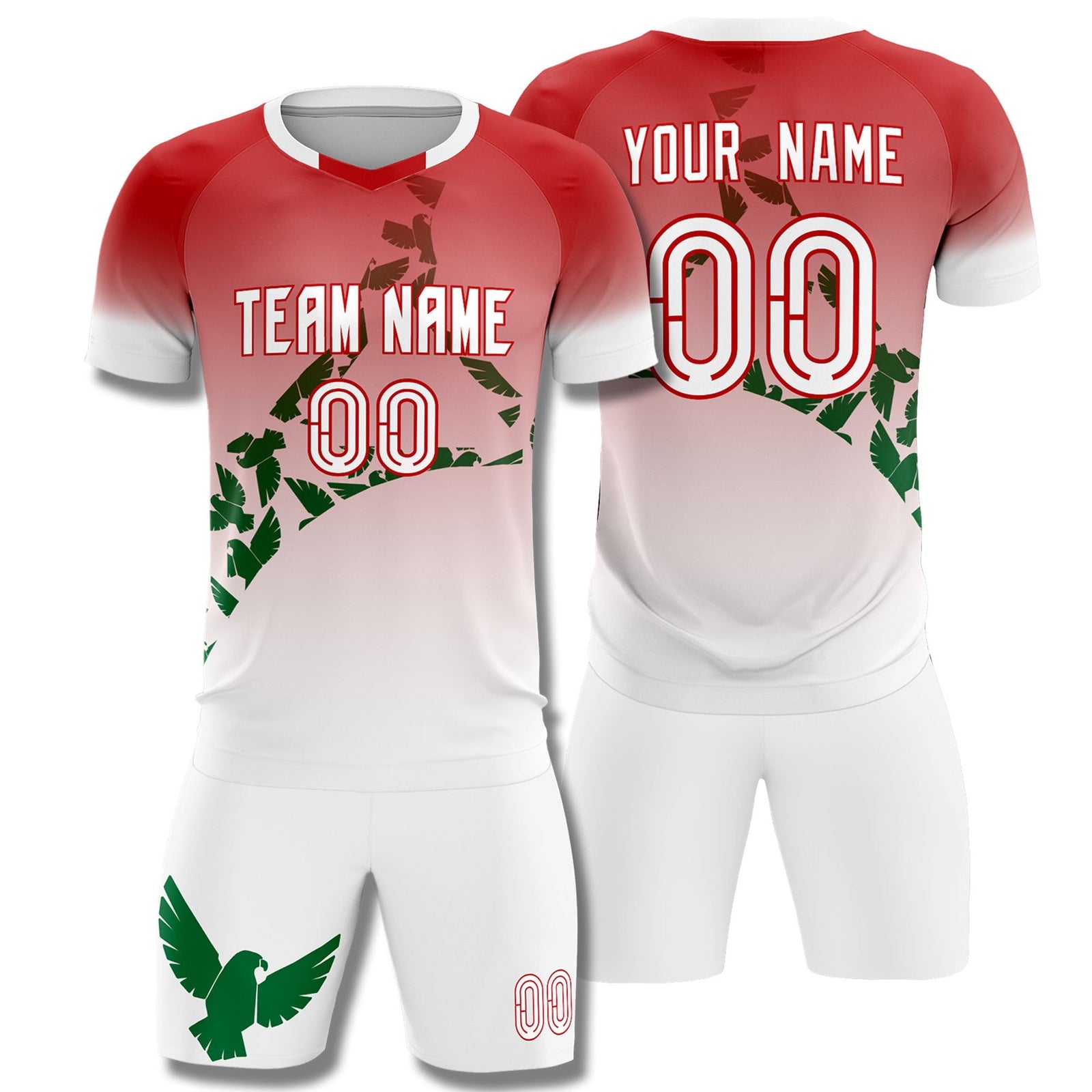 Custom Red Kelly Green Mexico Eagle World Cup Inspired Breathable Gradient Fashion Soccer Sets Jersey