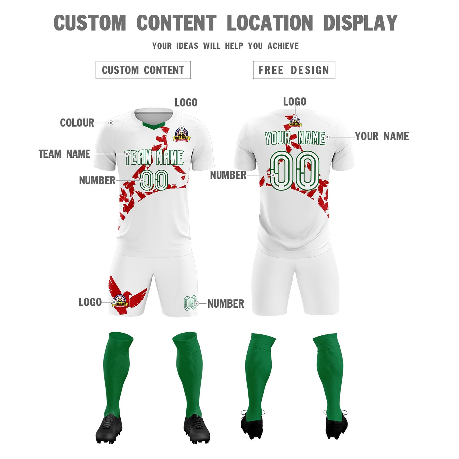 Custom White Red Mexico Eagle World Cup Inspired Lightweight Graffiti Pattern Soccer Sets Jersey