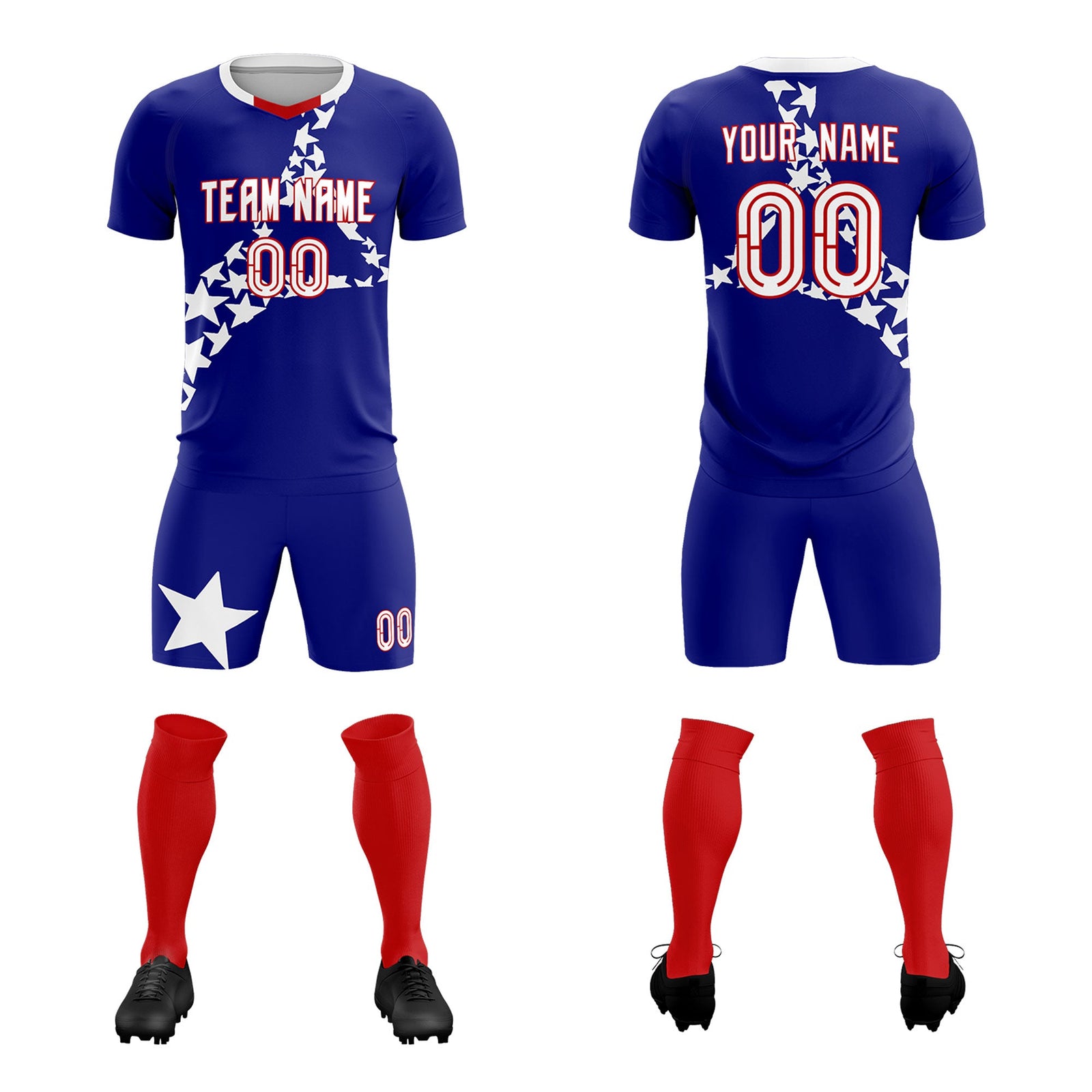 Custom Royal White America Star World Cup Inspired Breathable Graffiti Pattern Soccer Sets Jersey