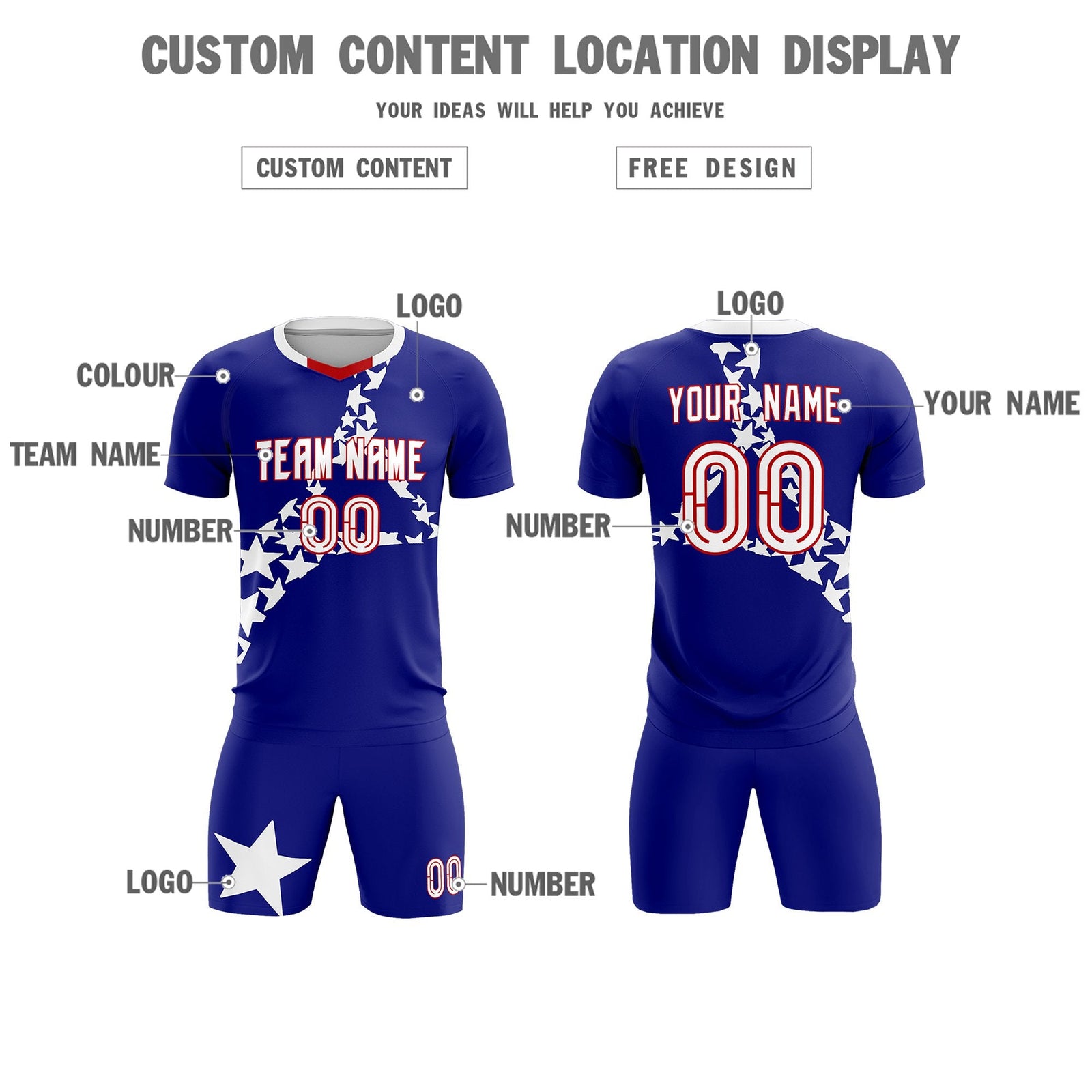 Custom Royal White America Star World Cup Inspired Breathable Graffiti Pattern Soccer Sets Jersey