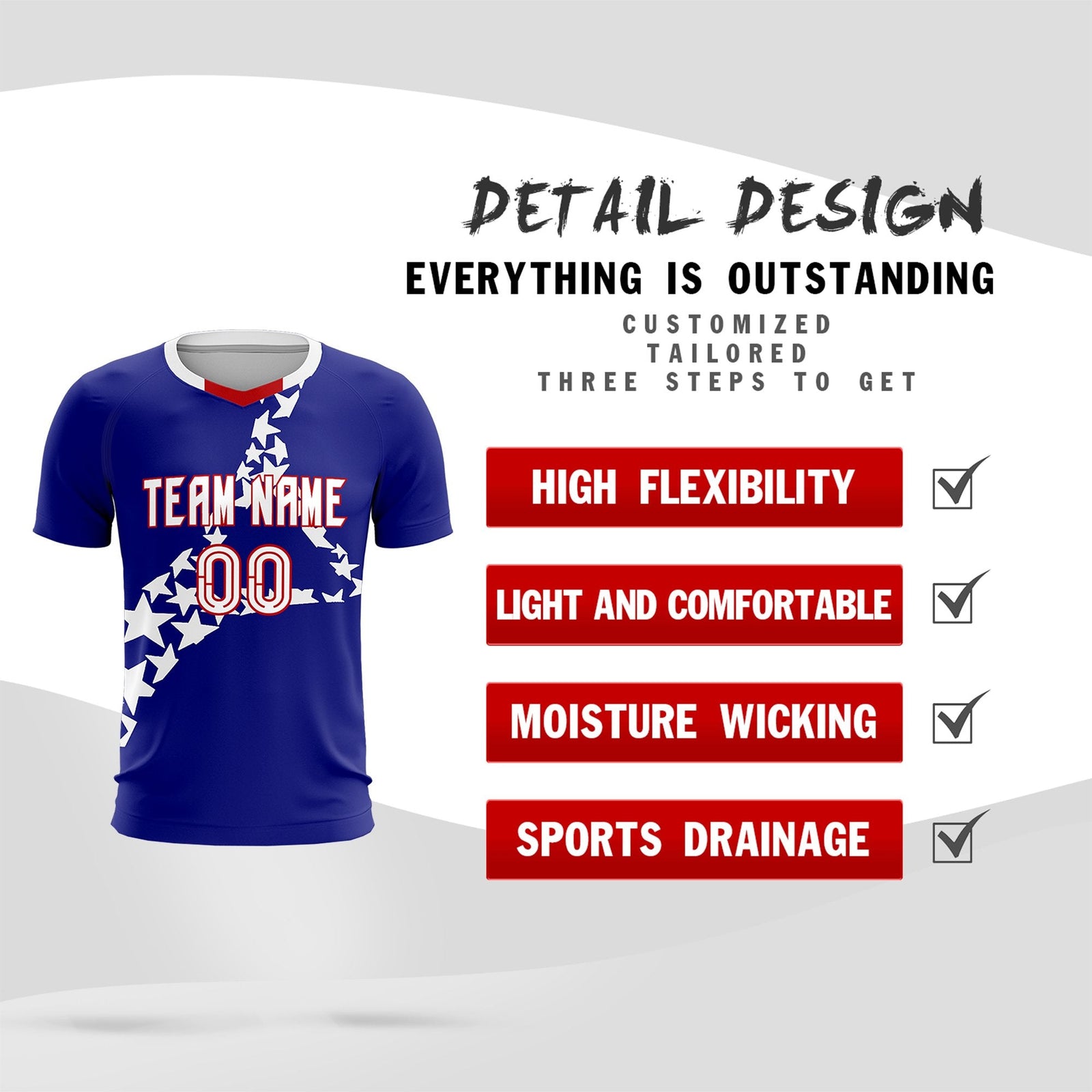 Custom Royal White America Star World Cup Inspired Breathable Graffiti Pattern Soccer Sets Jersey